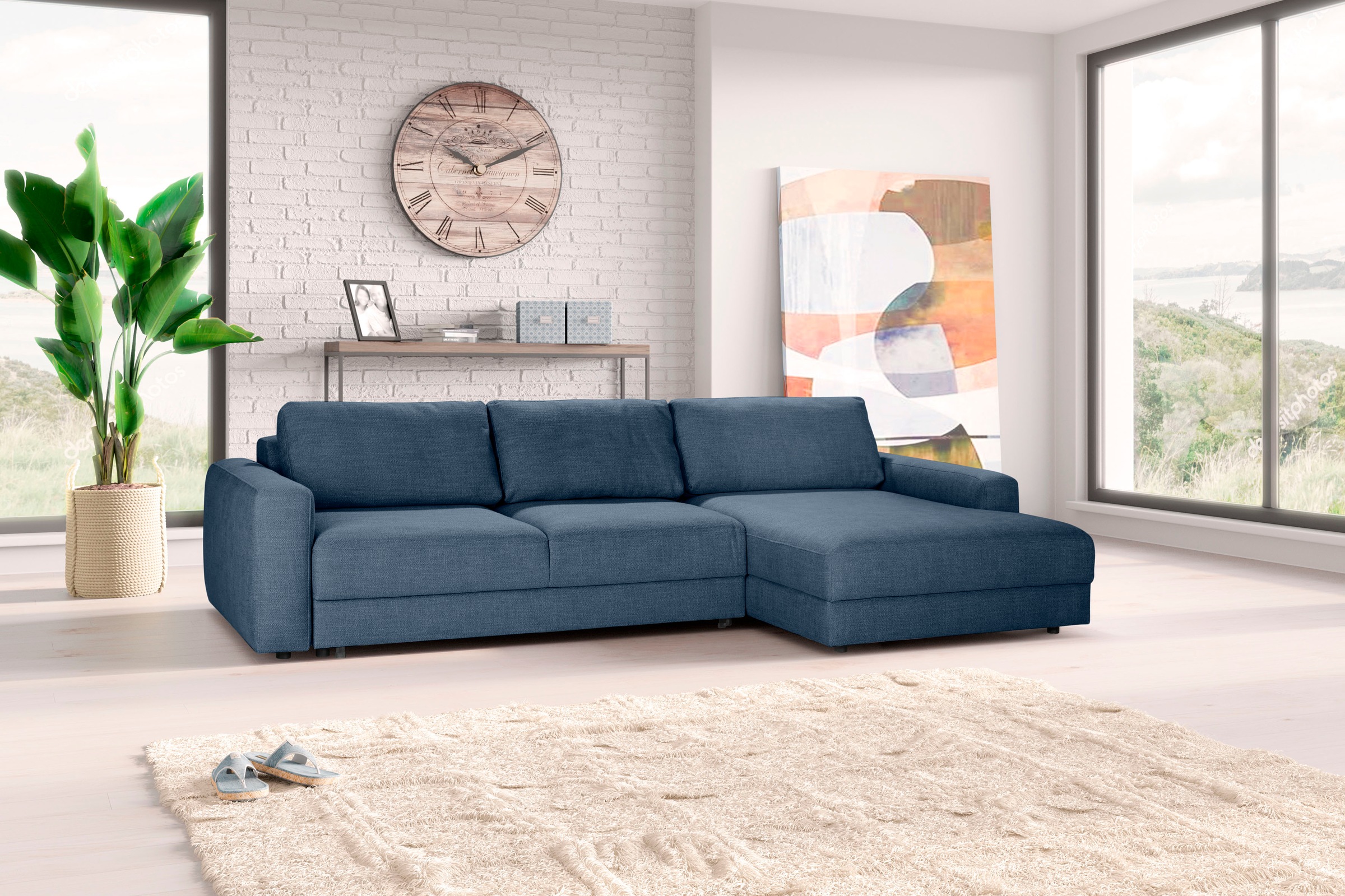 TRENDMANUFAKTUR Ecksofa »Bourbon II, mit extratiefer Sitzfläche und extrabreiter Recamiere«, elegant und zeitlos, mit hohem Sitzkomfort, L-Form