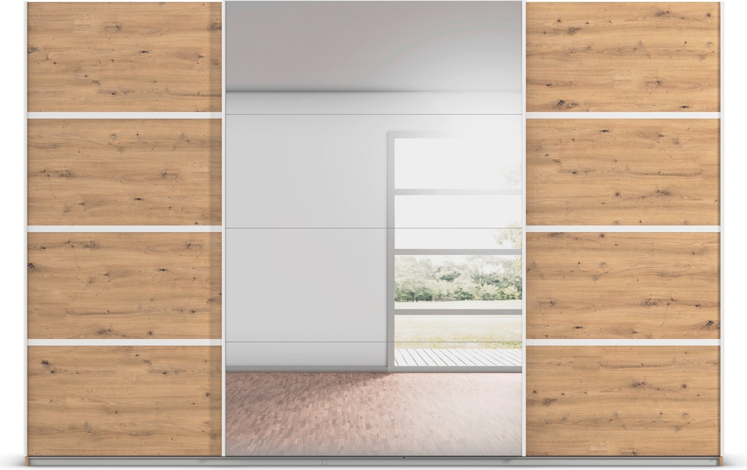 rauch Kleiderschrank »Schwebetürenschrank Garderobe Schrank TOP ANGEBOT Avola«, (in 3 verschiedenen Ausstattungen BASIC/CLASSIC/PREMIUM inkl. Spiegel), mit eleganten Zierleisten in Chrom, Schwarz oder Weiß MADE IN GERMANY