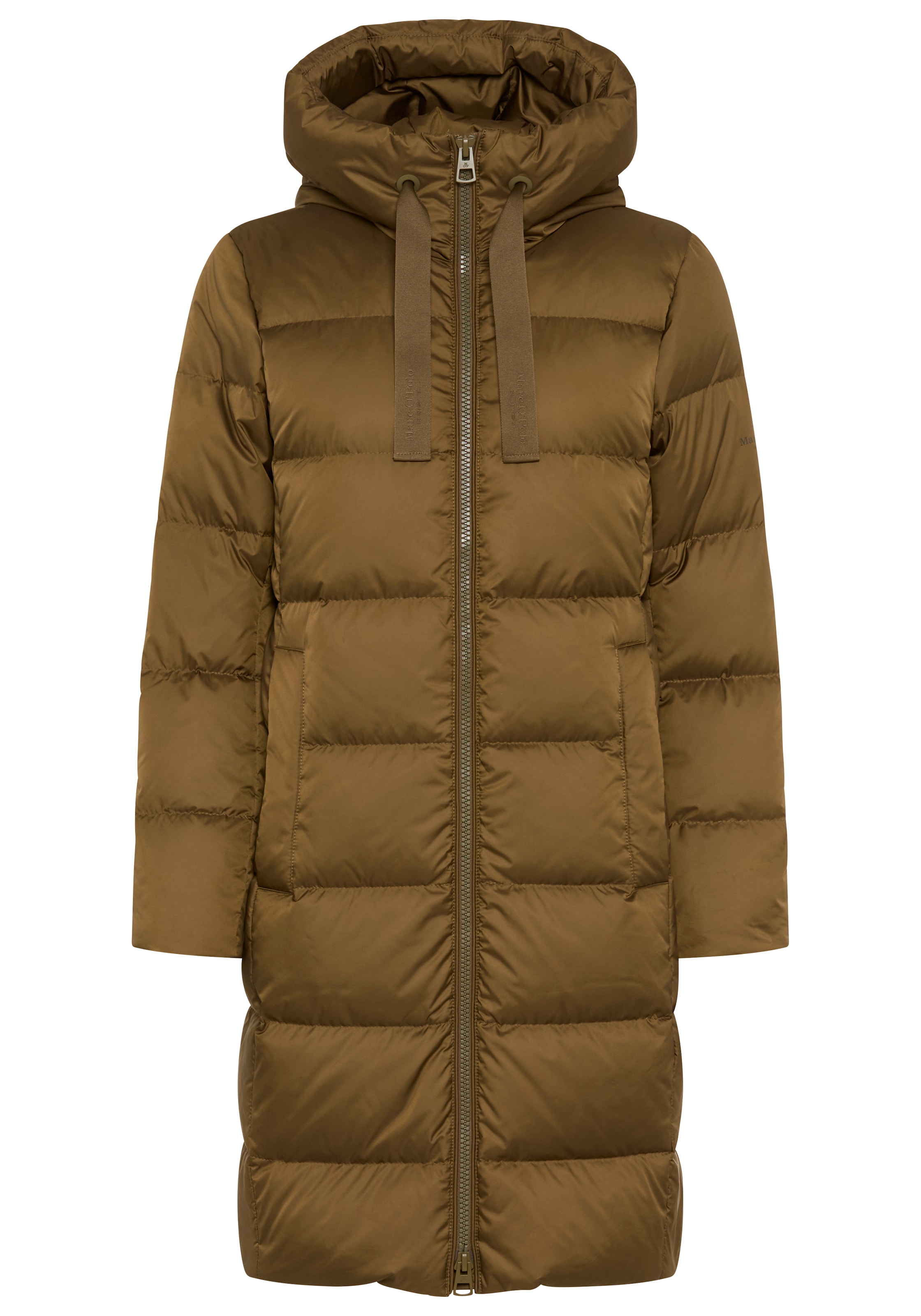Marc O'Polo Daunenmantel mit 2-Way-Zipper, großer Kapuze und Label-Band