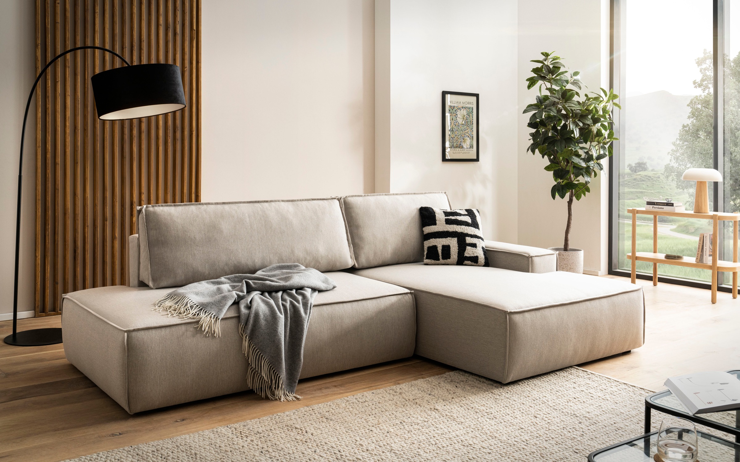 Home affaire Ecksofa »SHERWOOD, Schlafsofa in L-Form offen (275cm), Cord, Leinenoptik«, Schlaffunktion und Bettkasten, Kedernaht, hoher Sitz- & Liegekomfort