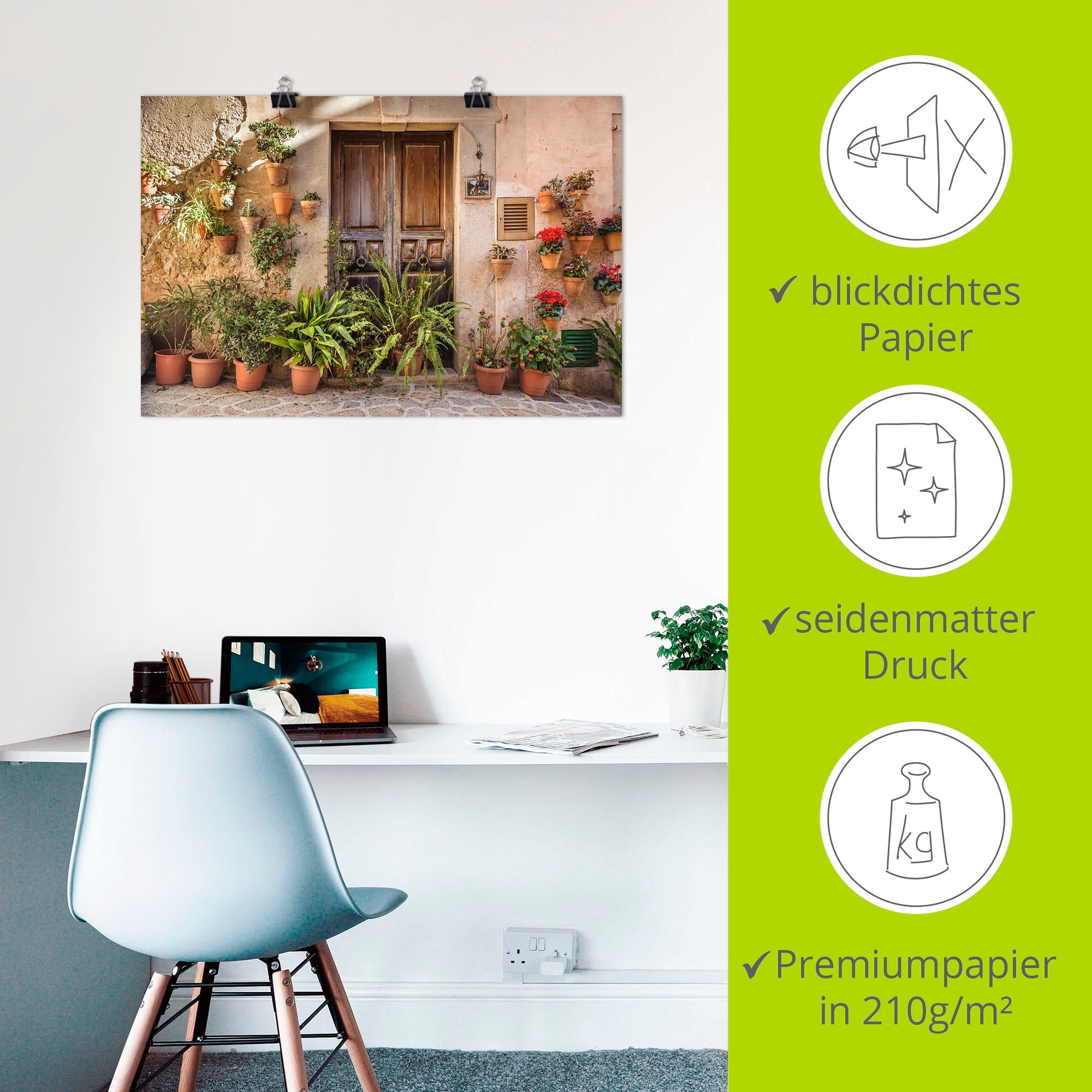 Artland Wandbild »Altstadtgasse Mallorca, Spanien«, Pflanzenbilder, (1 St.), als Alubild, Outdoorbild, Leinwandbild, Poster, Wandaufkleber