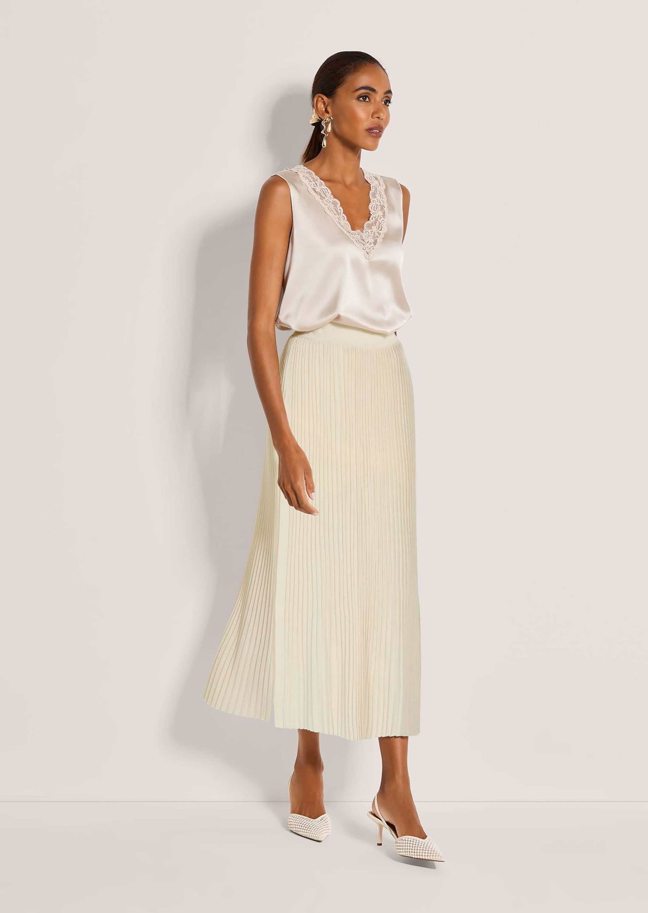 MADELEINE Strickkleid »Plissee-Rock Midi-Strickrock mit elastischem Bund, Plissee« Schlitz an der Vorderseite