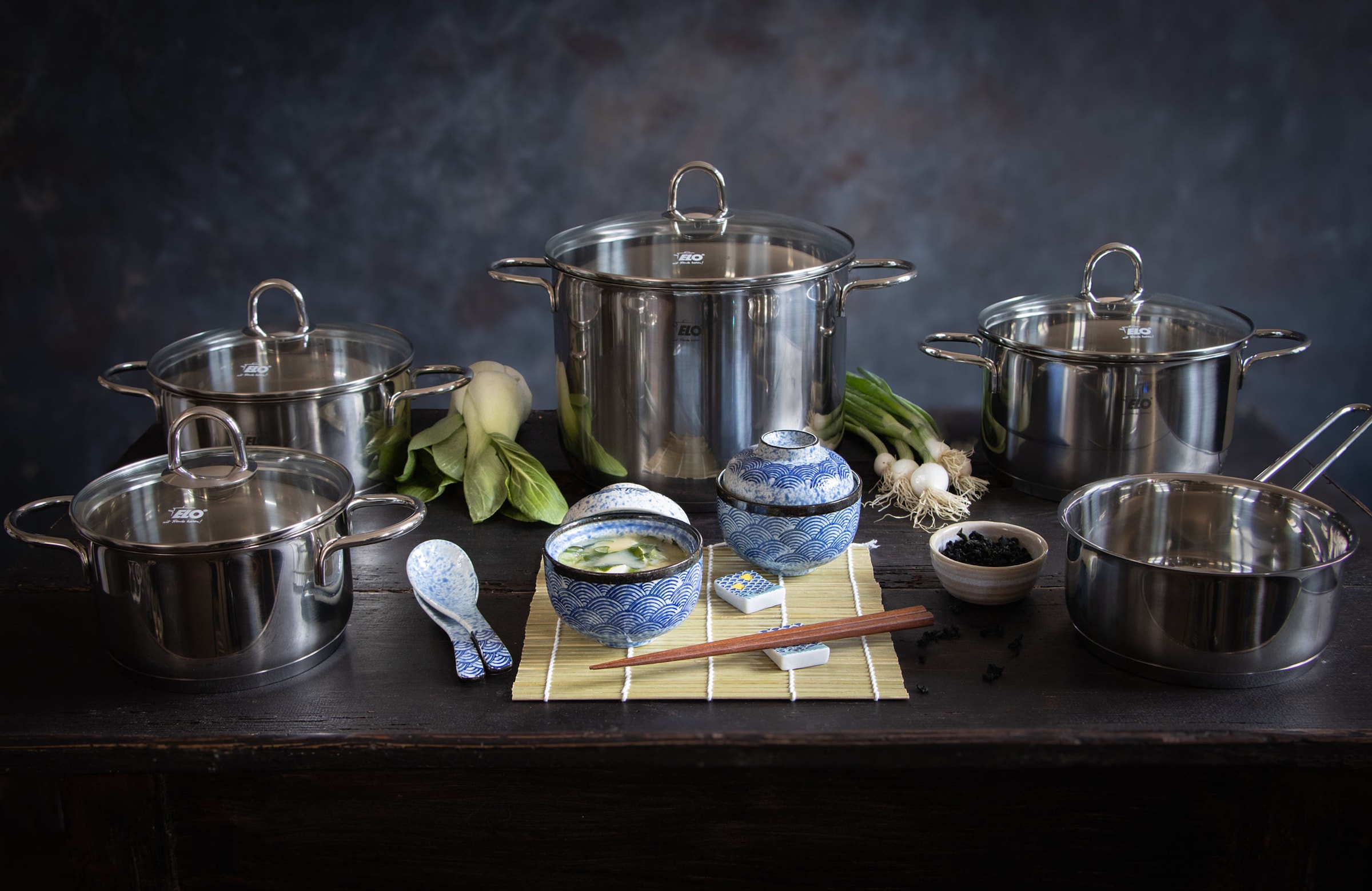 Elo Topf-Set »Rubin« Set, Bratentopf 20cm, Fleischtopf 16/20cm, Kasserolle 16cm, Gemüsetopf24 cm, 9 Stk. tlg. Edelstahl 18/10