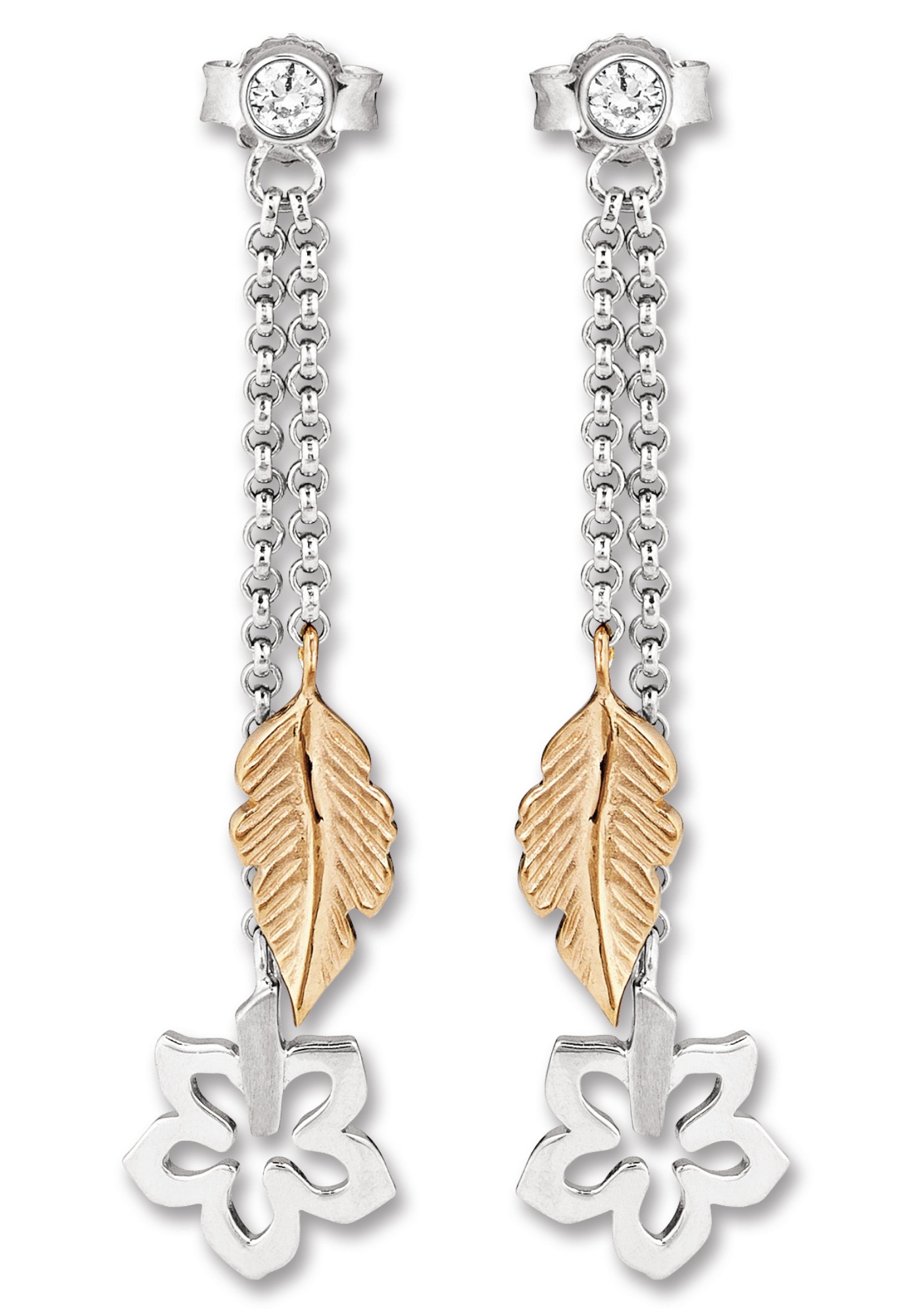 ONE ELEMENT Paar Ohrhänger »Zirkonia Feder & Blume Ohrringe  Ohrhänger aus 925 Silber«