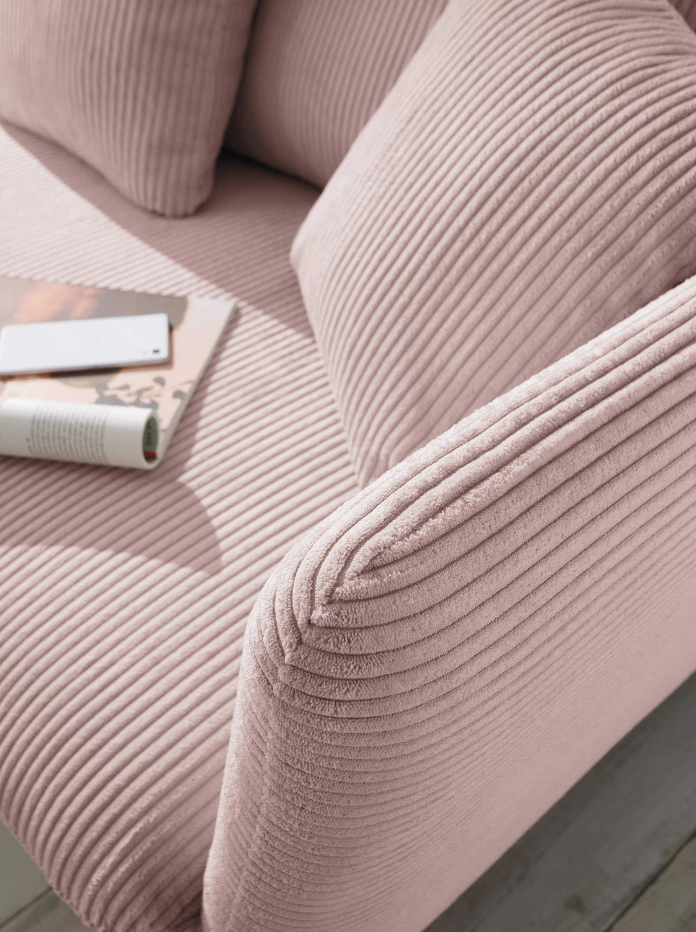 andas Ecksofa »MERLE, 258 cm, L-Form, traumhafter Cord,«, mit Bettfunktion und Bettkasten, Liegefläche 224 x 139