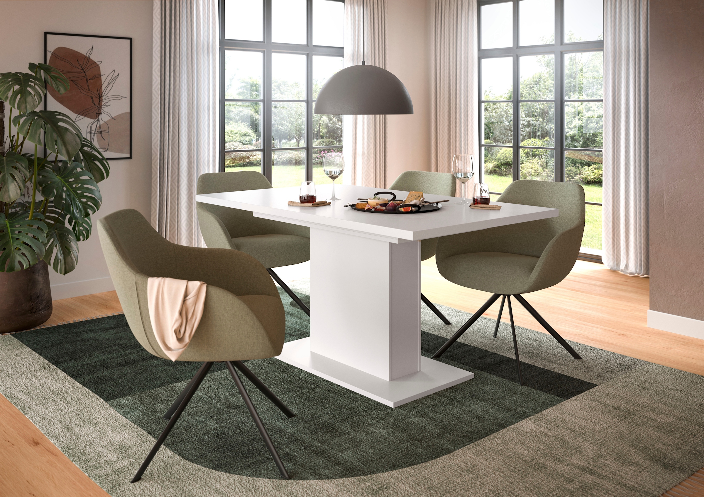 INOSIGN Esstisch »Motus, ausziehbar 150 -190 cm, inklusive 40 cm Einlegeplatte«, (Set, 1 St.), Säulengestell mit Bodenplatte, Tisch, Küchentisch, Esszimmer, Küche