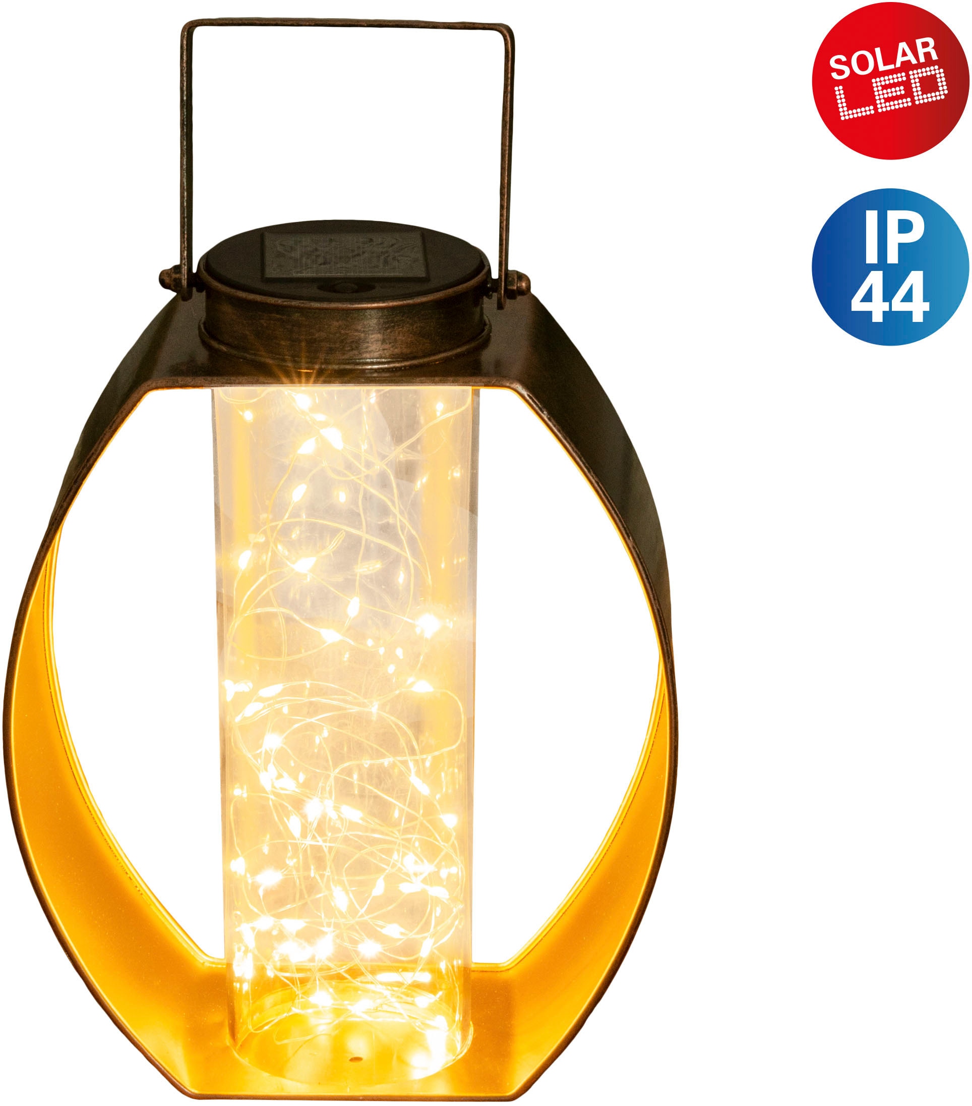 näve LED Solarleuchte »Fairylight«, 1 flammig-flammig, messing Innenseite gold, Kunststoffzylinder mit LED Lichterdraht