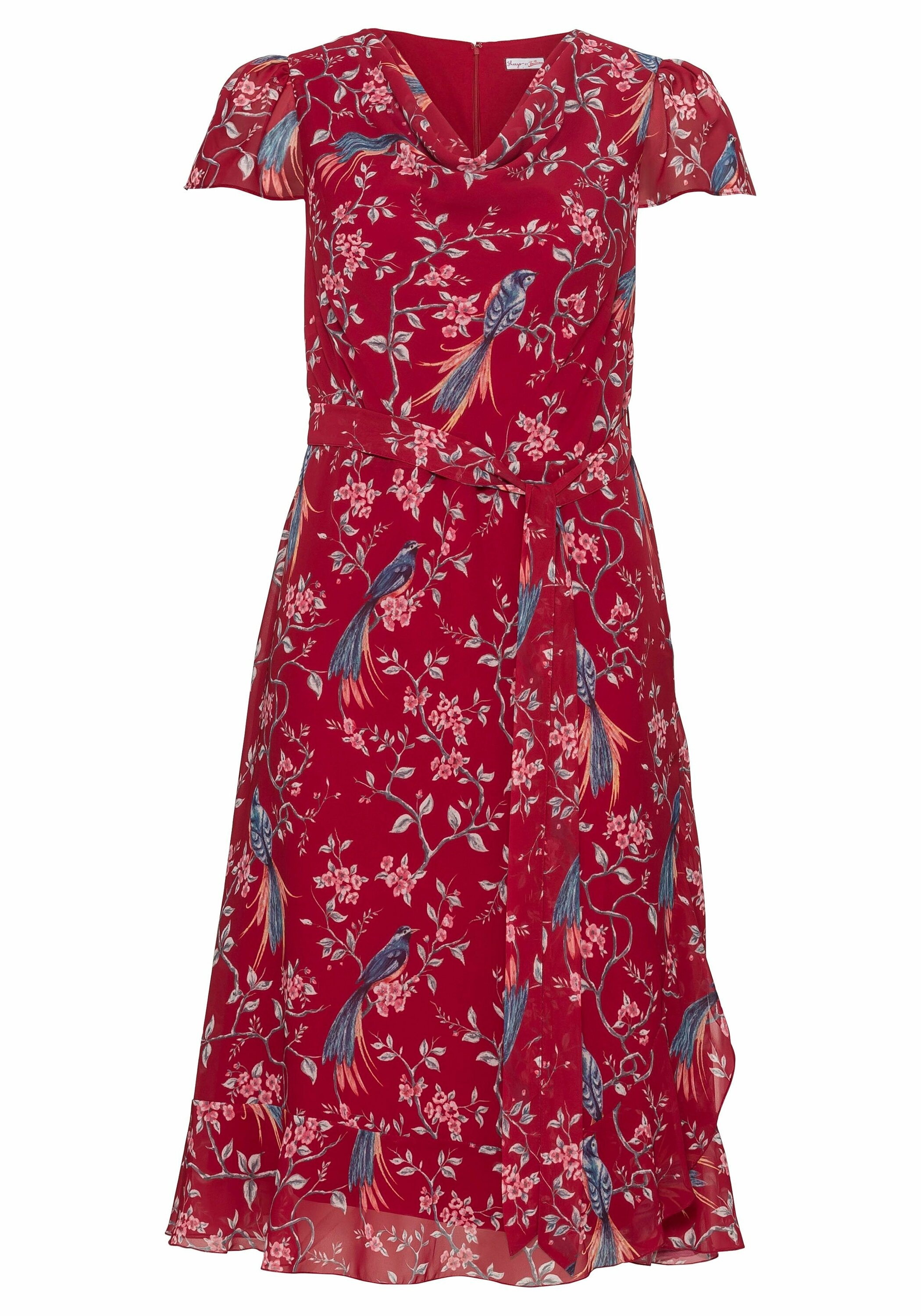 Sheego Chiffonkleid »Chiffonkleid mit Blumenprint und Wasserfallkragen«, mit Blumenprint und Wasserfallkragen