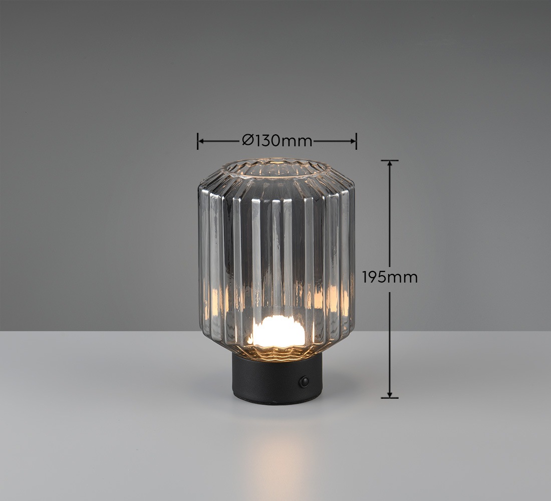 REALITY Leuchten LED Tischleuchte »LORD«, 1 flammig, Leuchtmittel LED-Board | LED fest integriert, kabellose Akku Tischlampe, Glasschirm, USB-C Ladekabel, Touchdimmer