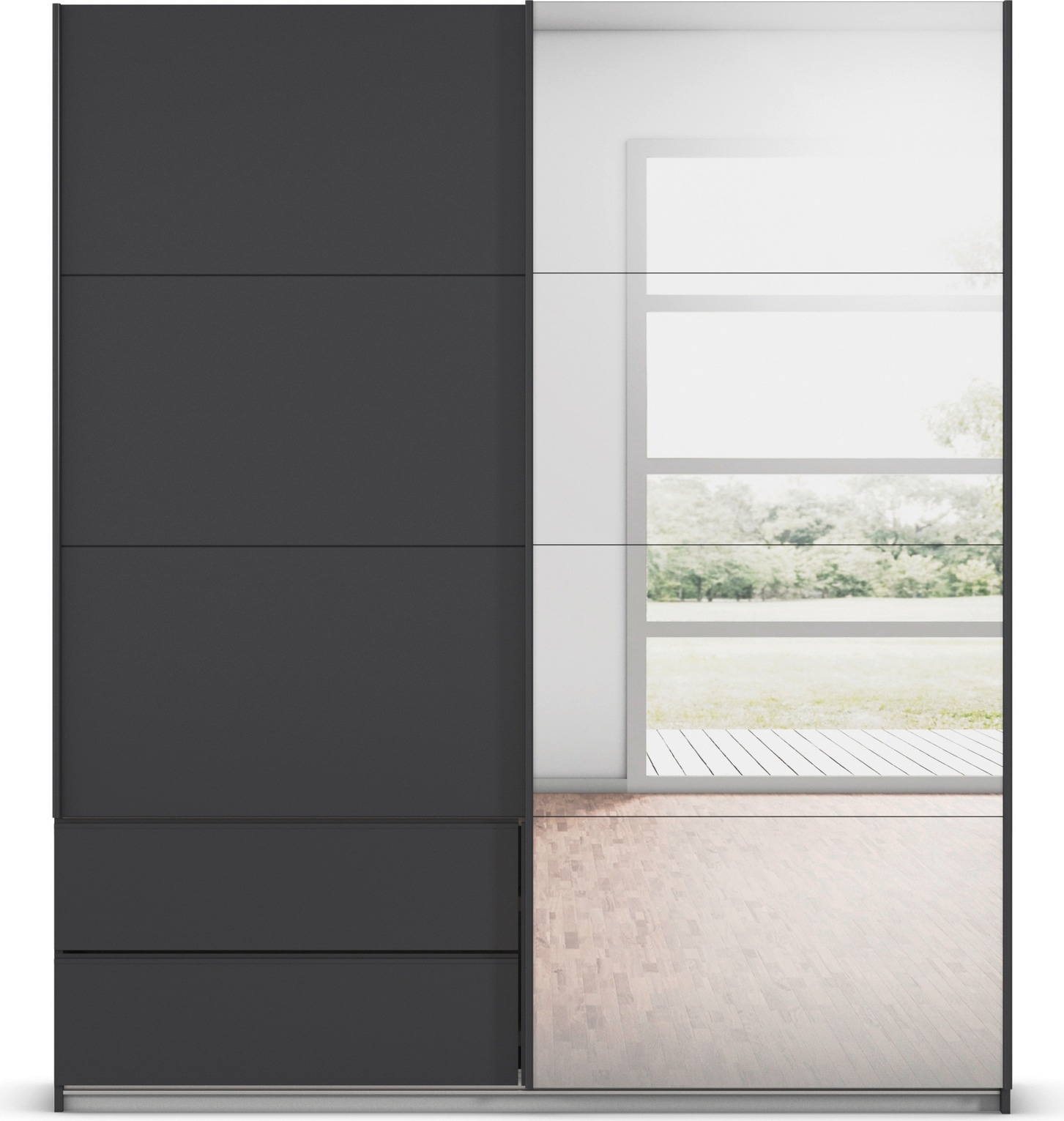 rauch Schwebetürenschrank »Kleiderschrank Schrank Garderobe Wäscheschrank ELARA mit Spiegel« praktische Schubladen optional farblich abgesetzt MADE IN GERMANY