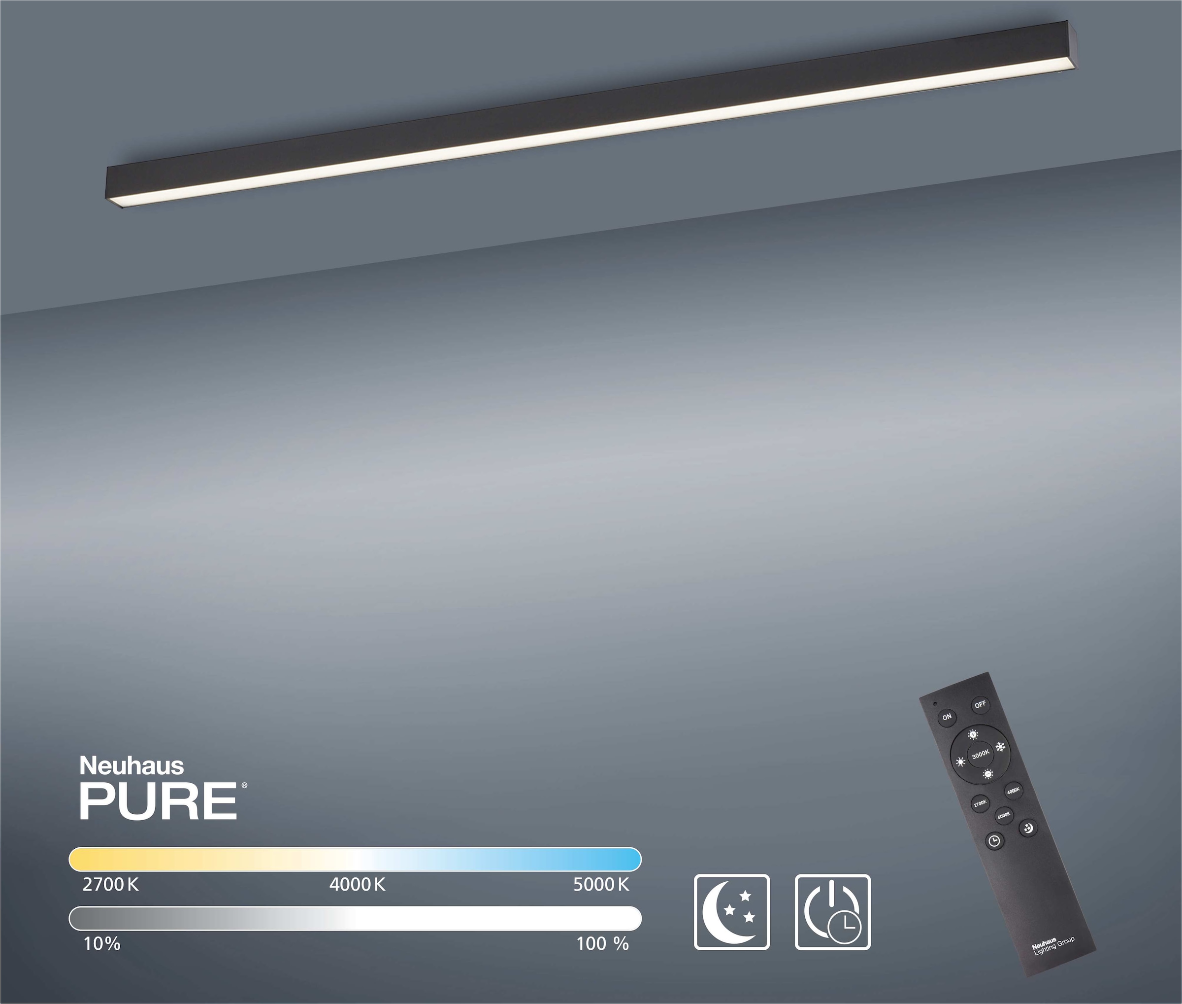 Neuhaus PURE LED Deckenleuchte »PURE Lines Straight« LED-Board 1 Stk. warmweiß - kaltweiß Dimmbar über Fernbedienung, CCT, Memoryfunktion