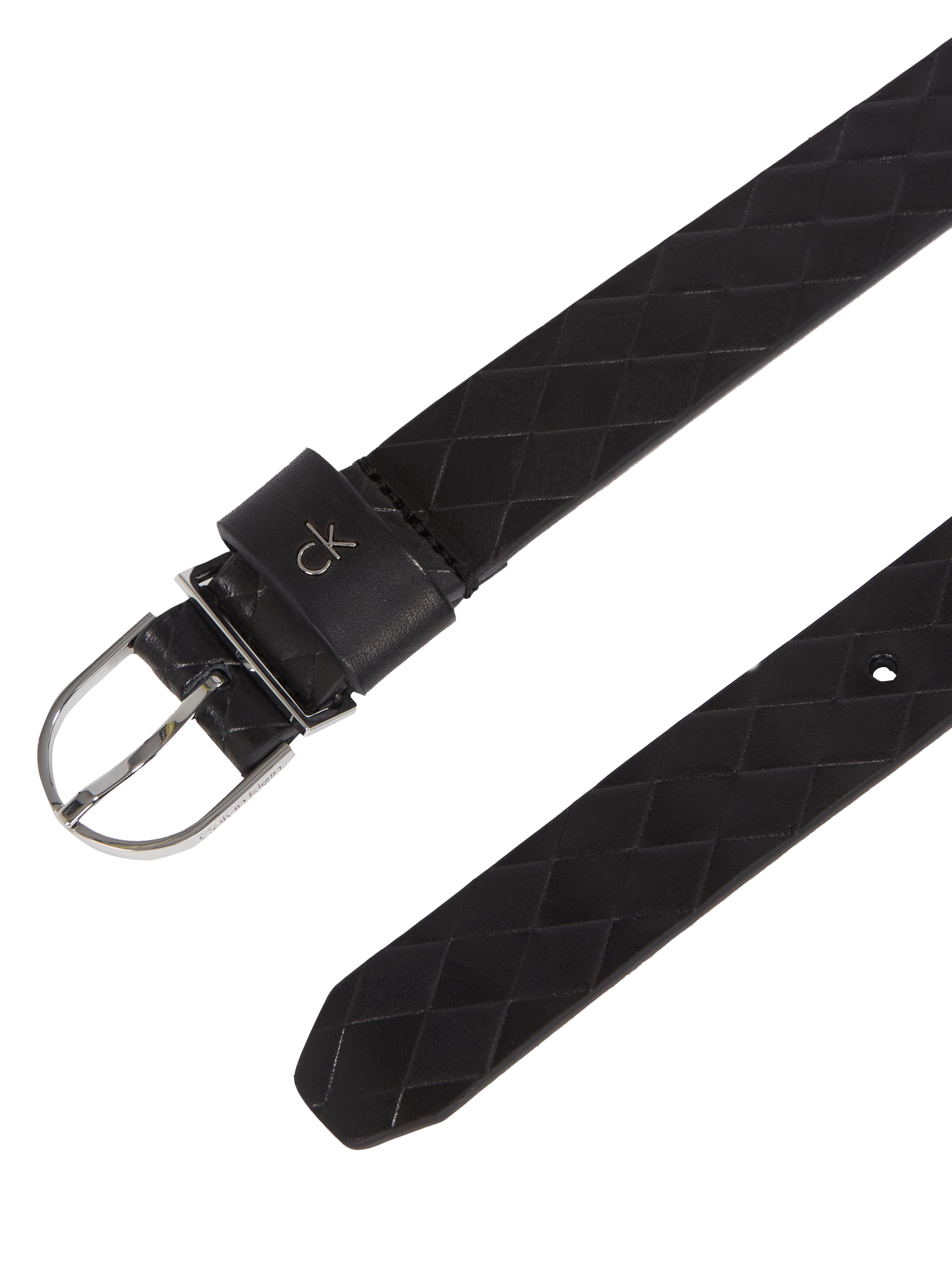 Calvin Klein Ledergürtel »CK METAL ROUND BUCKLE 2.5_BRAID«, mit Rautenstruktur