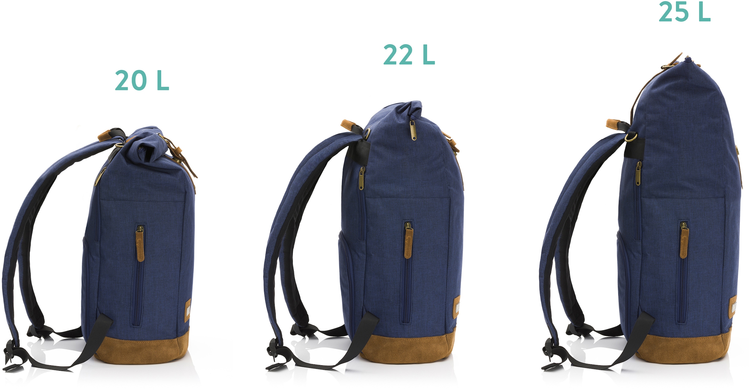 Fillikid Wickelrucksack »Rolltop Berlin, navy melange«, Reflektoren, inkl. Wickeltunterlage