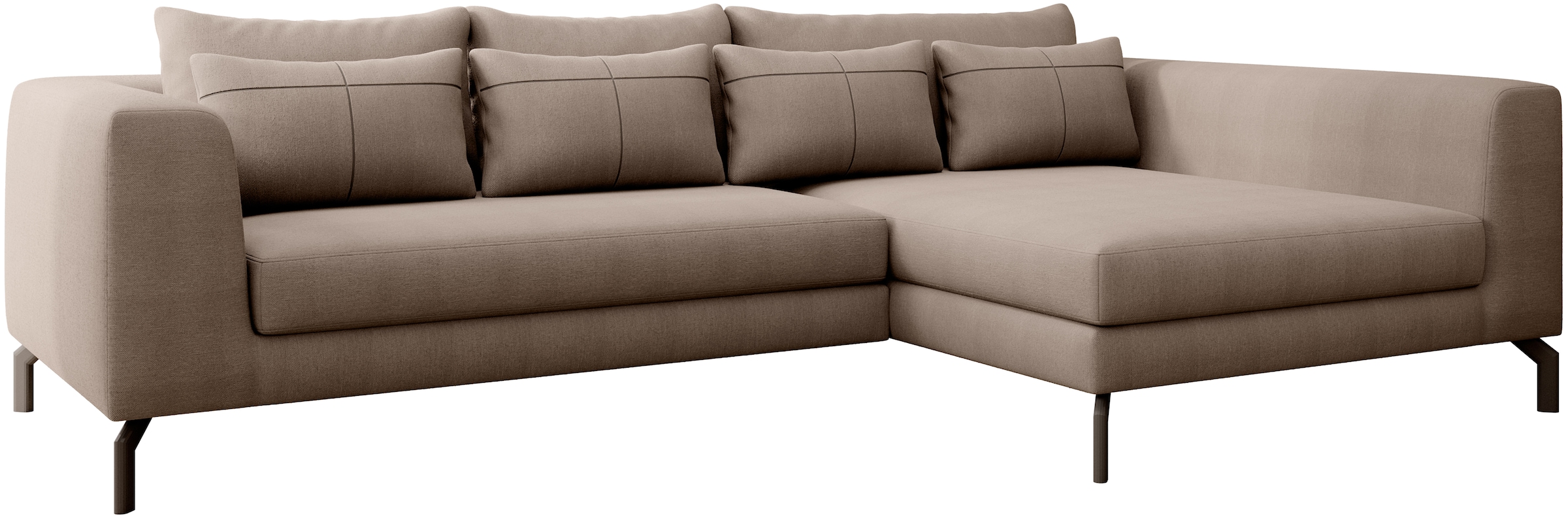 Home affaire Ecksofa »Cross, mit softem Sitz, L-Form, wendbare Zierkissen, Breite 284 cm« Couch mit vielen Kissen, stylische Kreuznaht, elegante Metallfüße