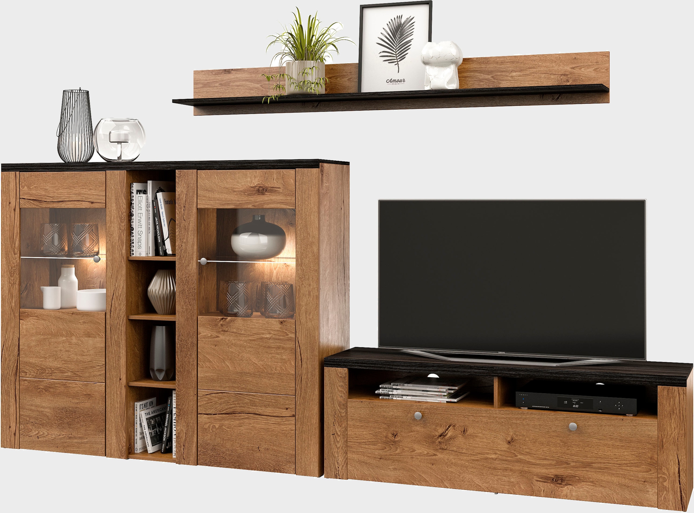 Home affaire Wohnwand »Larona, Wohnwand, Set 3 teilig,«, (3 St.), Wohnzimmer Set bestehend aus 1 TV-Board, 1 Highboard,1 Wandregal