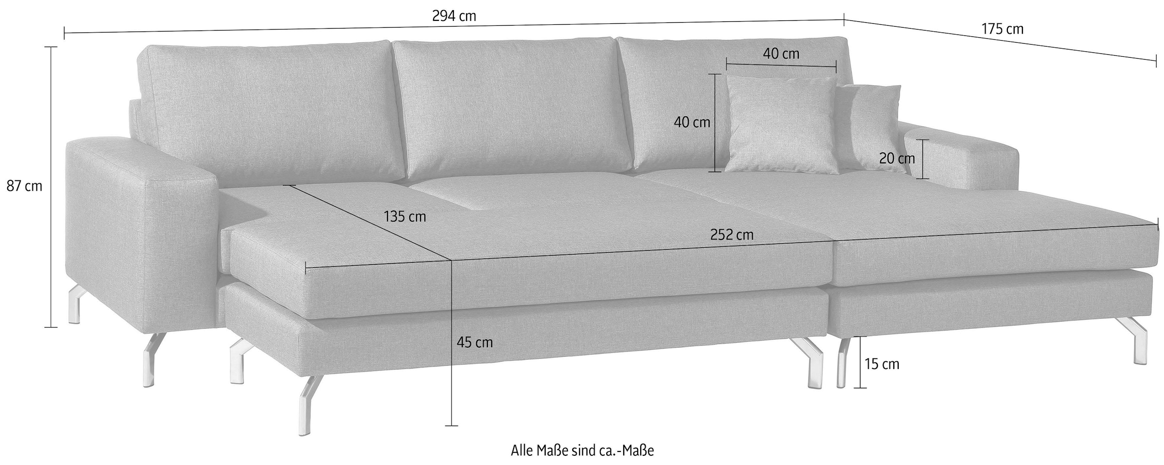 Max Winzer® Ecksofa »Flori guter Sitzkomfort, aktuelles Design, eleganter Chromfuß«, mit Longchair links oder rechts, inklusive Zierkissen
