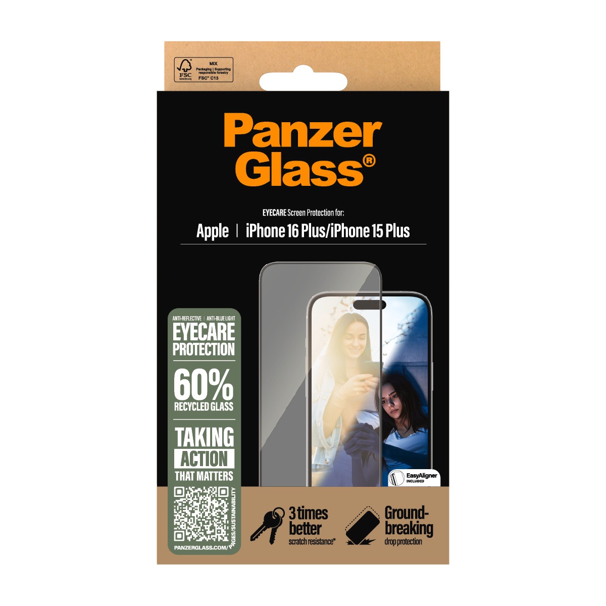 PanzerGlass Displayschutzglas »EyeCare Screen Protection« für Apple iPhone 16 Plus;Apple iPhone 15 Plus Displayschutzfolie, Schutzfolie, Bildschirmschutz, kratz- & stoßfest
