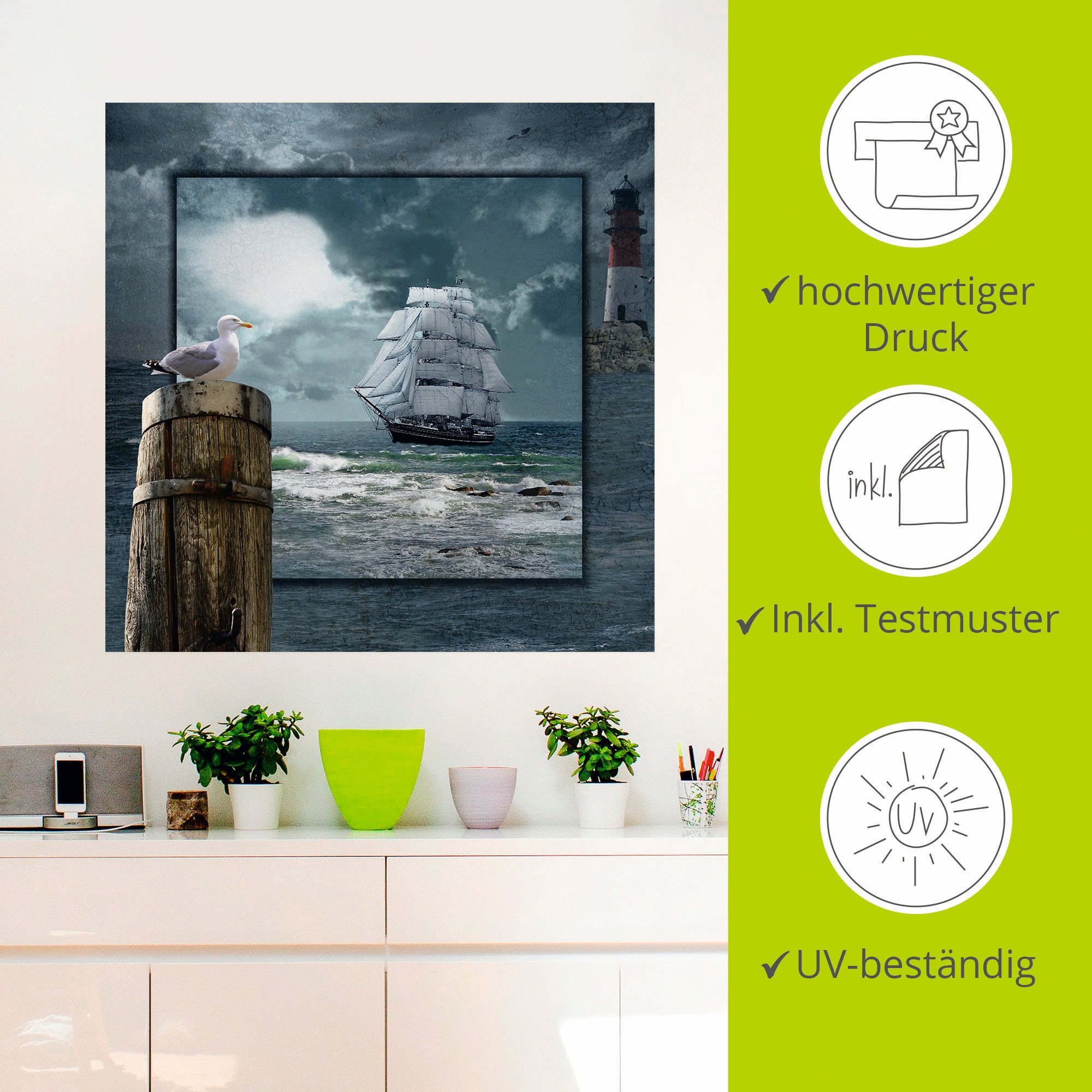 Artland Wandbild »Maritime Collage mit Segelschiff«, Boote & Schiffe, (1 St.), als Leinwandbild, Poster, Wandaufkleber in verschied. Größen