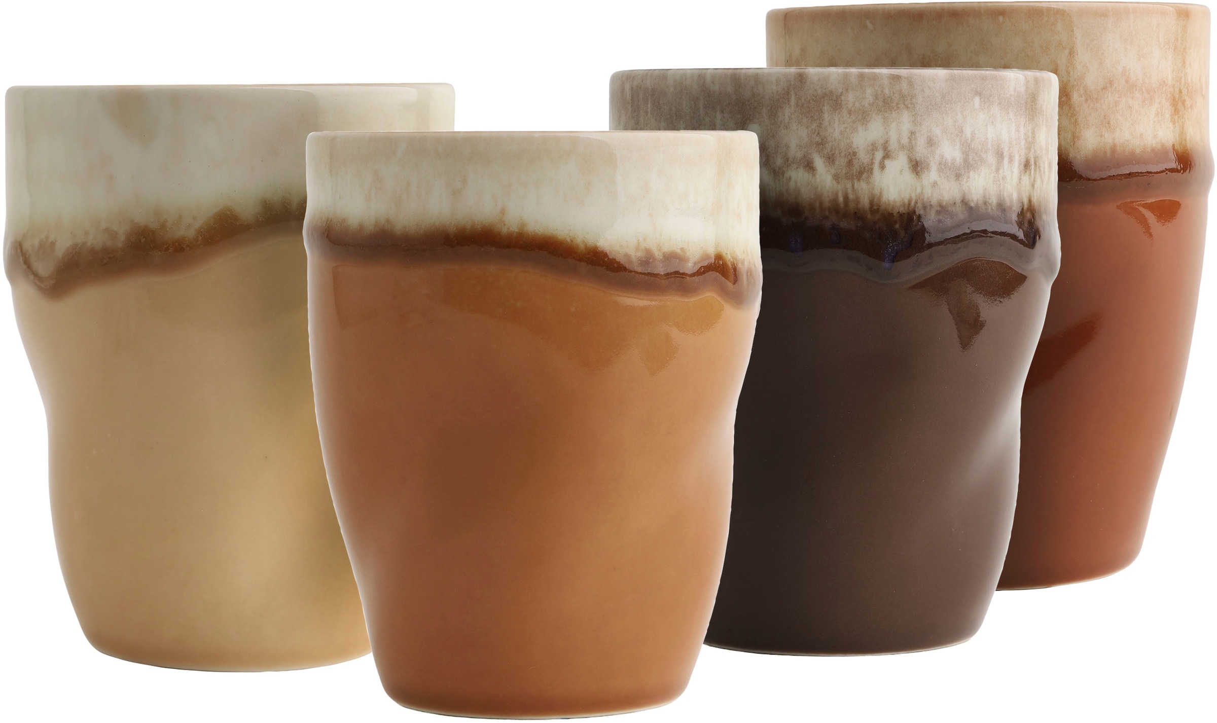 CreaTable Becher »Squeezy Mocha Mousse, Kaffeebecher 4-tlg« Einzigartige Optik, Reaktivglasur