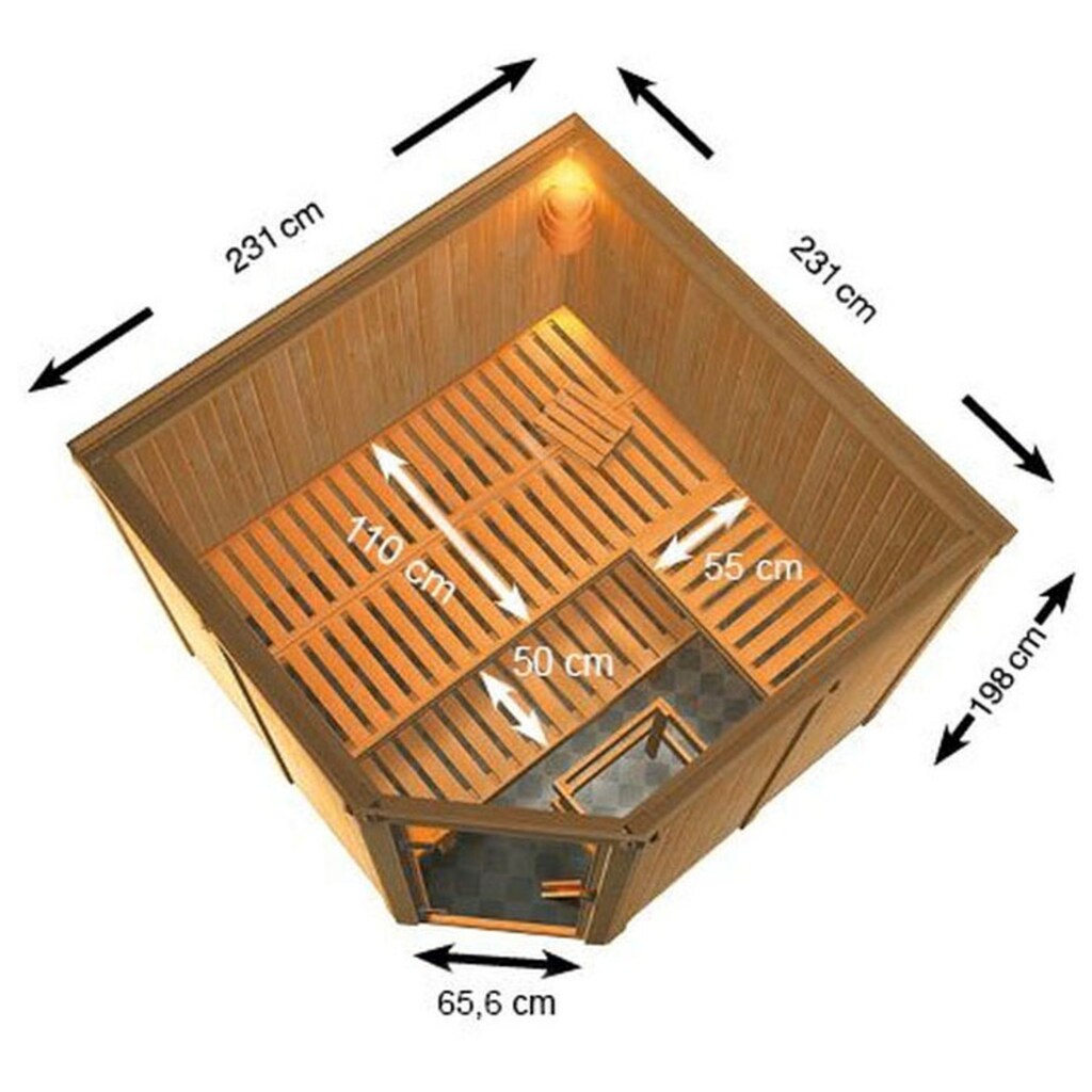 welltime Sauna »Yemi«, (Set), 9 kW-Ofen mit ext. Steuerung
