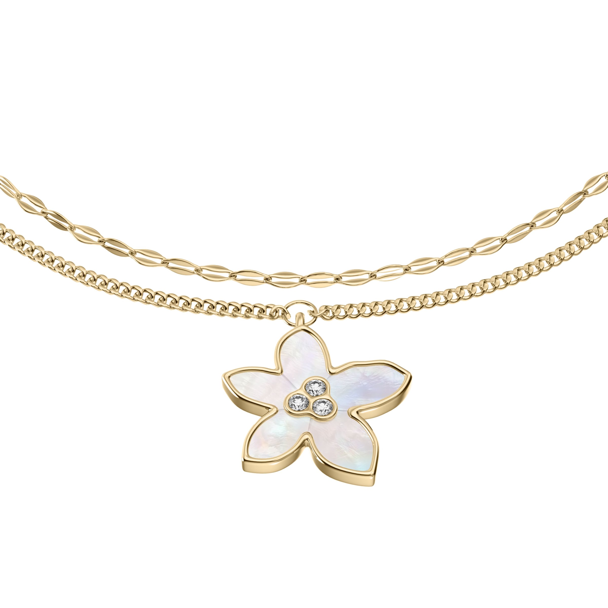 Fossil Armband »Schmuck Geschenk Edelstahl Armschmuck Blume Sutton« mit Glasstein - mit Perlmutt
