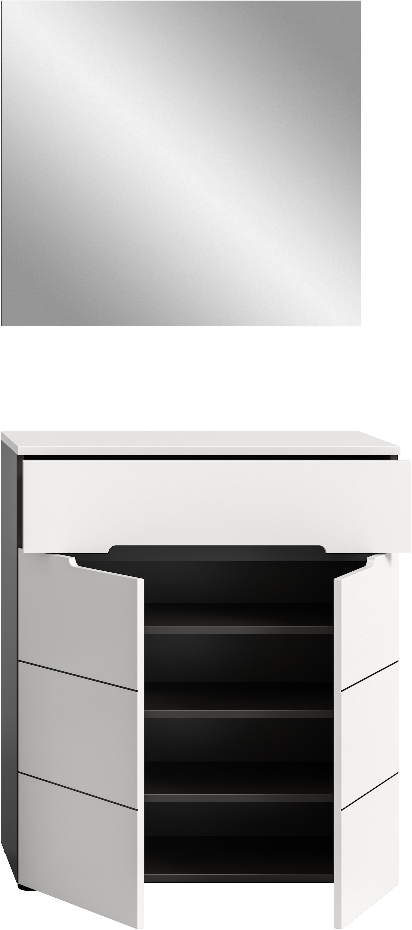 Home affaire Garderoben-Set »REHAT, TOPSELLER!, 2-teilig, Breite 80cm, individuell erweiterbar« bestehend aus: Garderobenspiegel und Schuhkommode, 2 Stk. tlg.