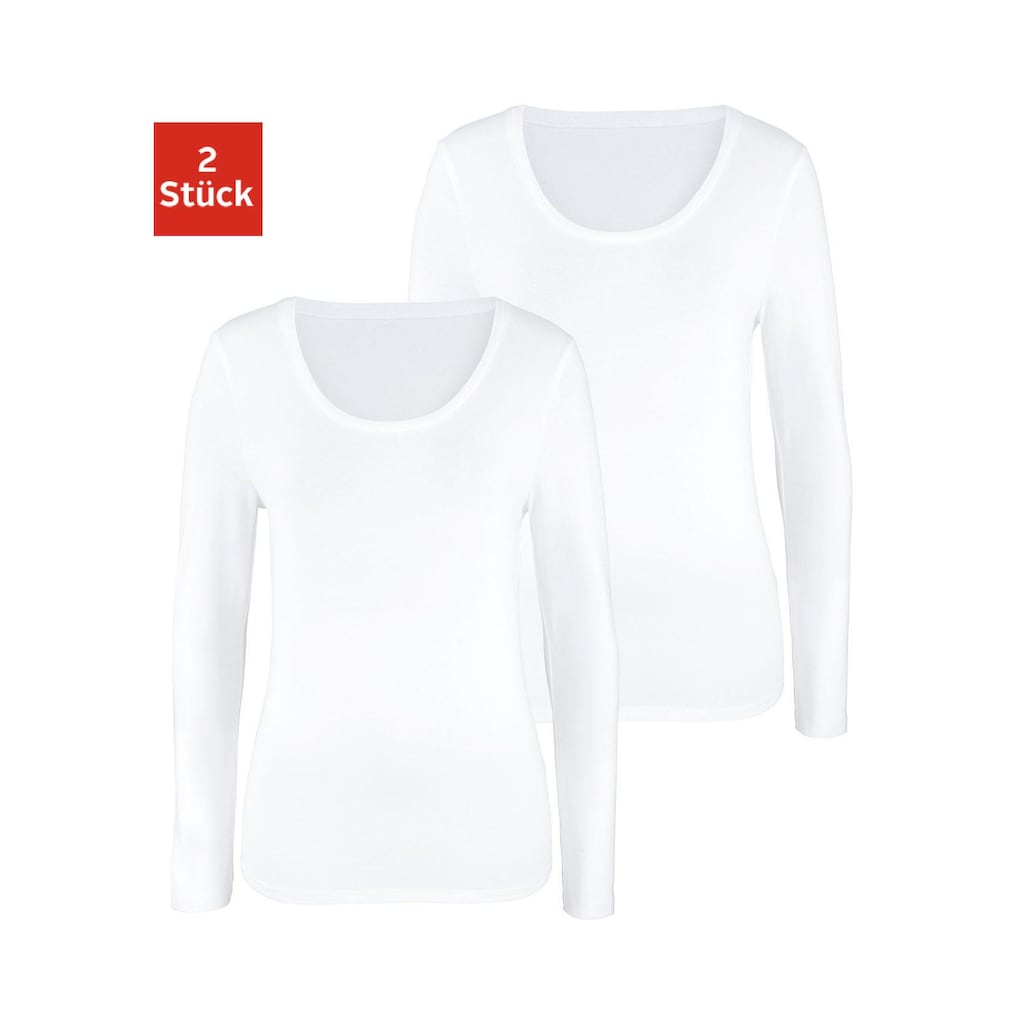 Vivance Langarmshirt, (2er-Pack), aus elastischer Baumwoll-Qualität