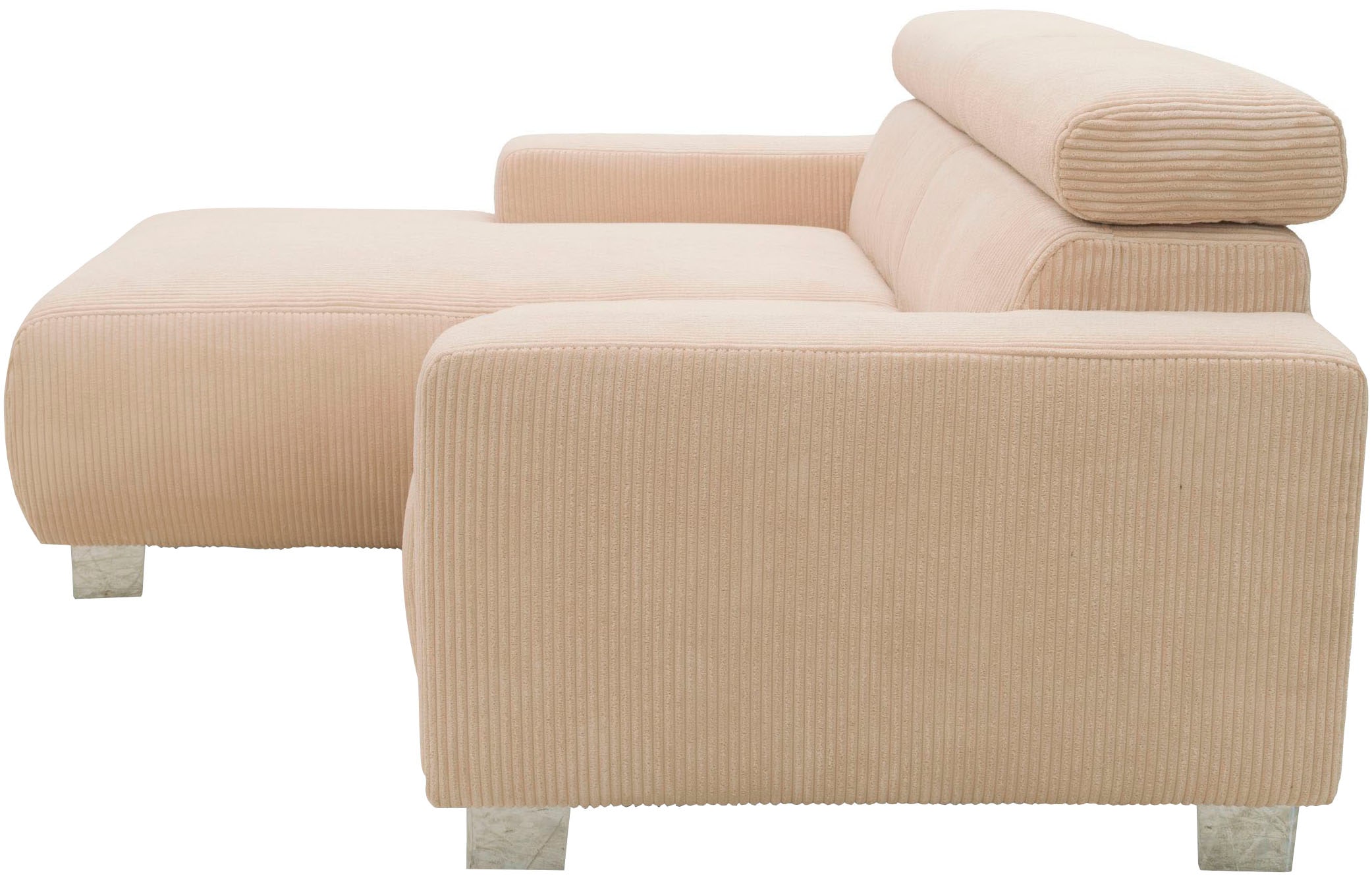 DOMO collection Ecksofa »100030 inkl. Kopfteilverstellung, guter Sitzkomfort, Cordbezug, L-Form« mit komfortabler Wellenunterfederung, ideal für kleine Räume