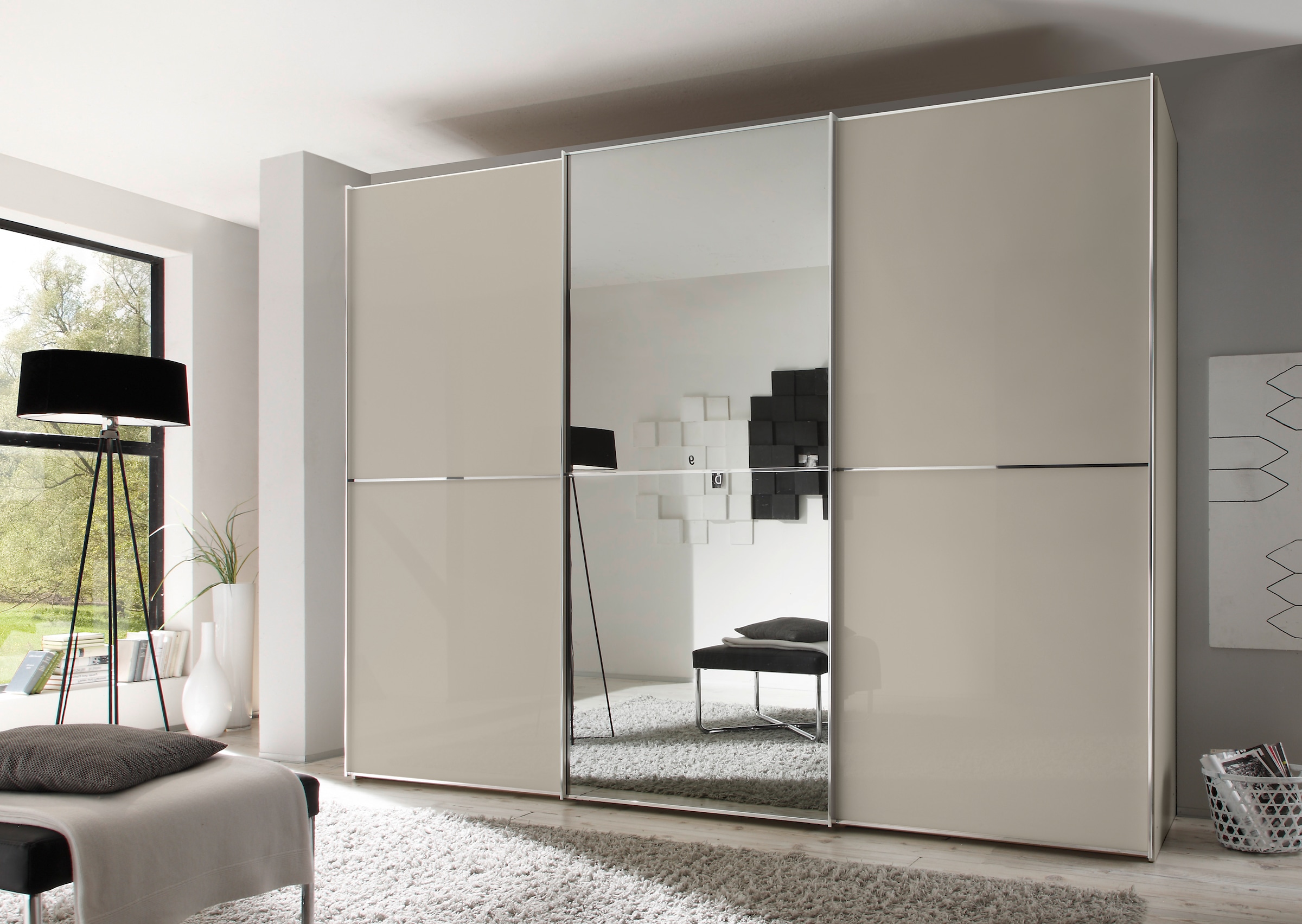 STAUD Schwebetürenschrank »Sinfonie Plus, edles Design in hochwertiger Qualität, Made in Germany« in 4 verschiedenen Ausstattungen erhältlich,  Mit kombinierter Glas-Spiegel-Front, viele Varianten