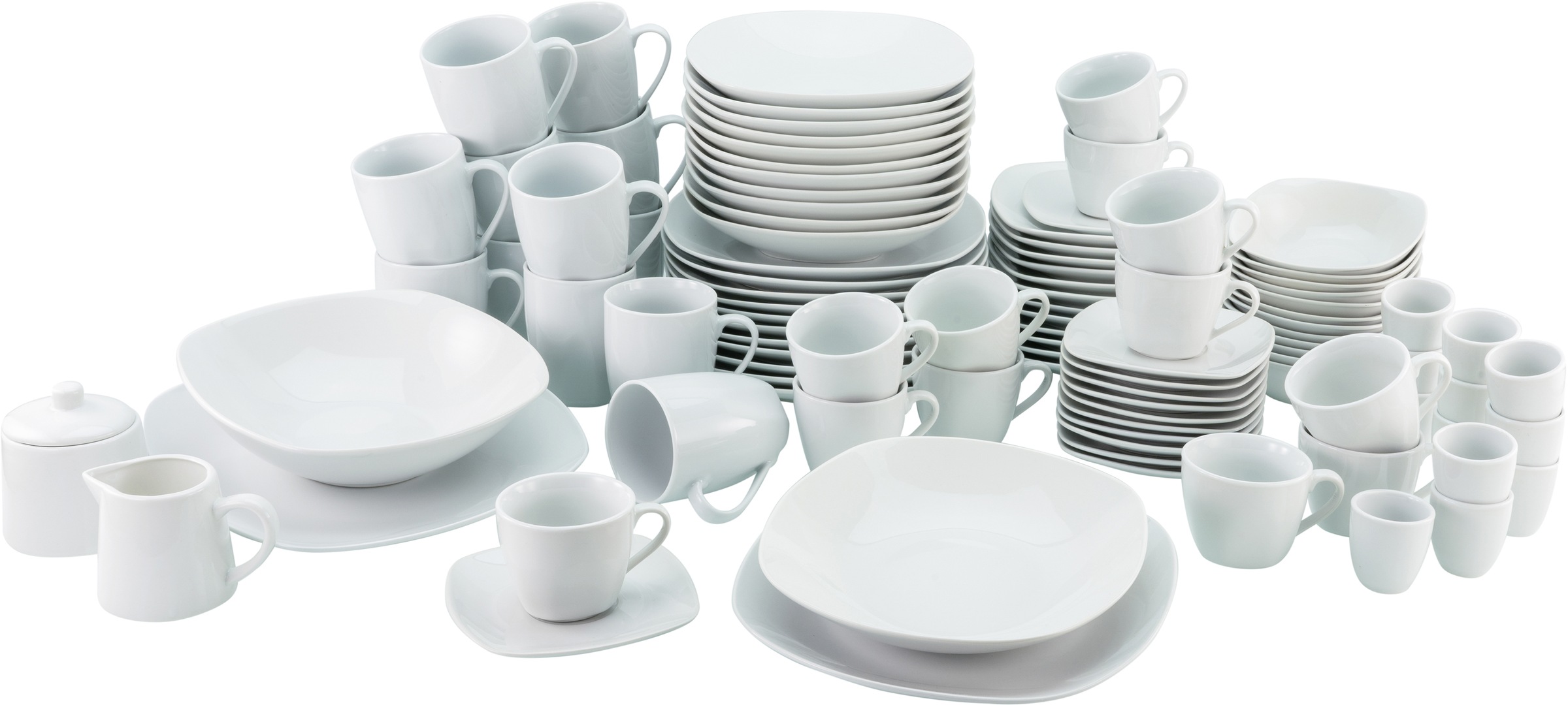 Jahren für Service, 100 weiß, Set, Personen CreaTable Kombiservice Form, Garantie Square«, im 12 und 12 (Set, quadratische mit XXL tlg., für »Geschirr-Set Tafelservice 100 klassische 3 Kaffeeservice Personen), Teile