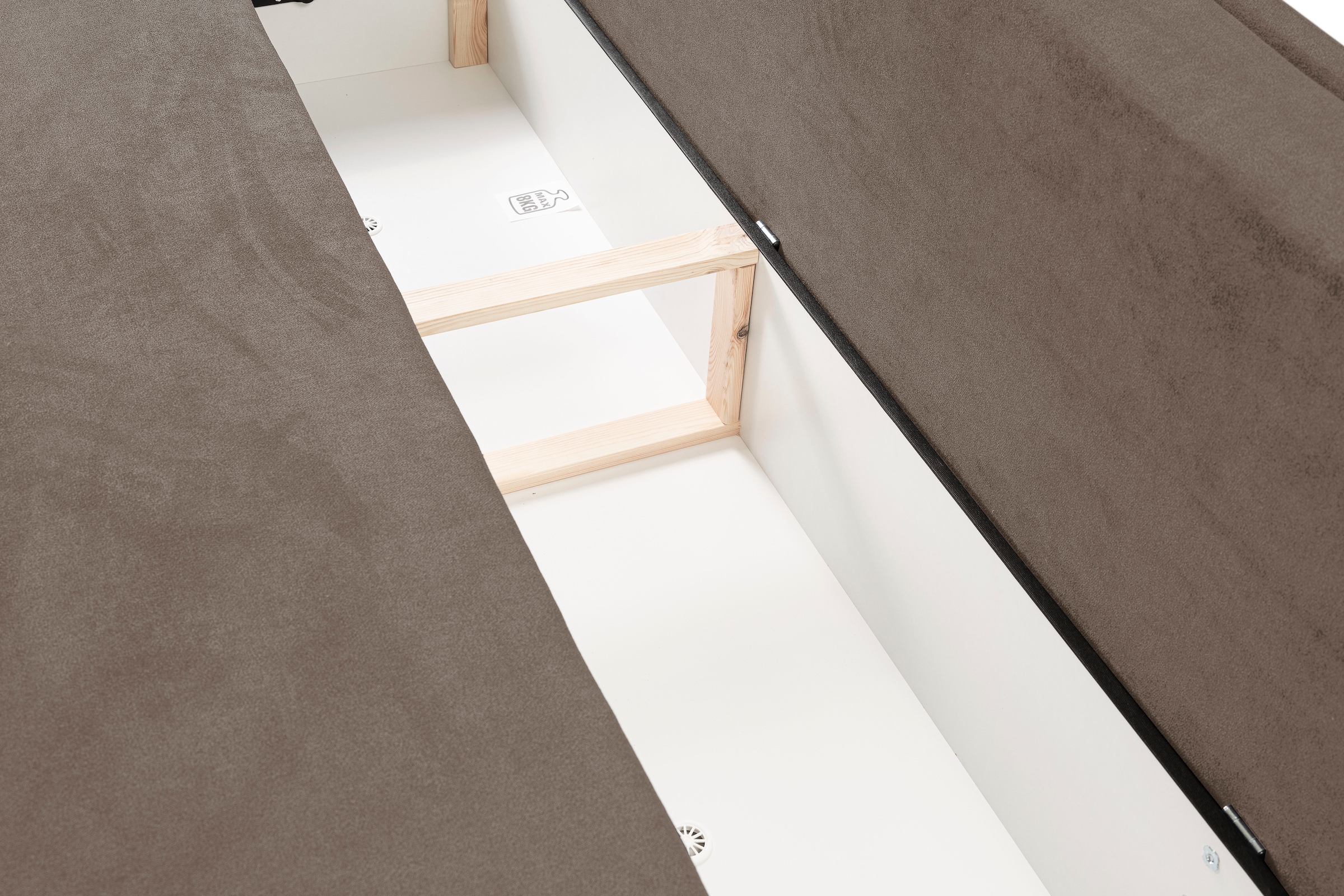 WERK2 Schlafsofa »Biggi, komfortabel & elegant, Schlaffunktion, Bettkasten, Breite 260cm«, inkl. losen Kissen, Struktur weich, greige