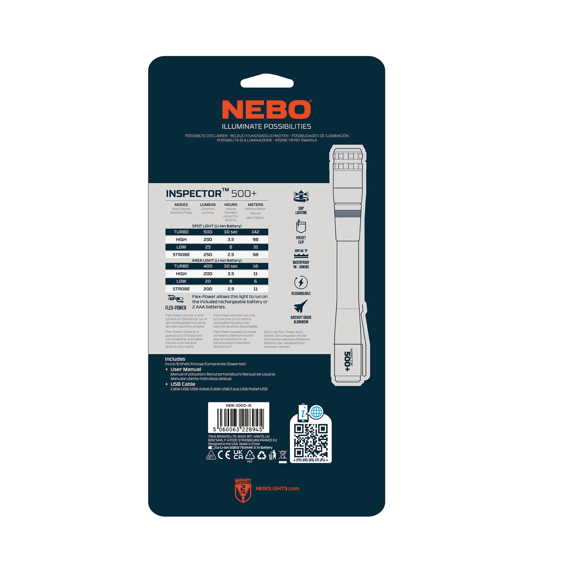 NEBO LED Taschenlampe »INSPECTOR™ 500+«, wiederaufladbar, auch Batteriebetrieb möglich, Magnetfuß