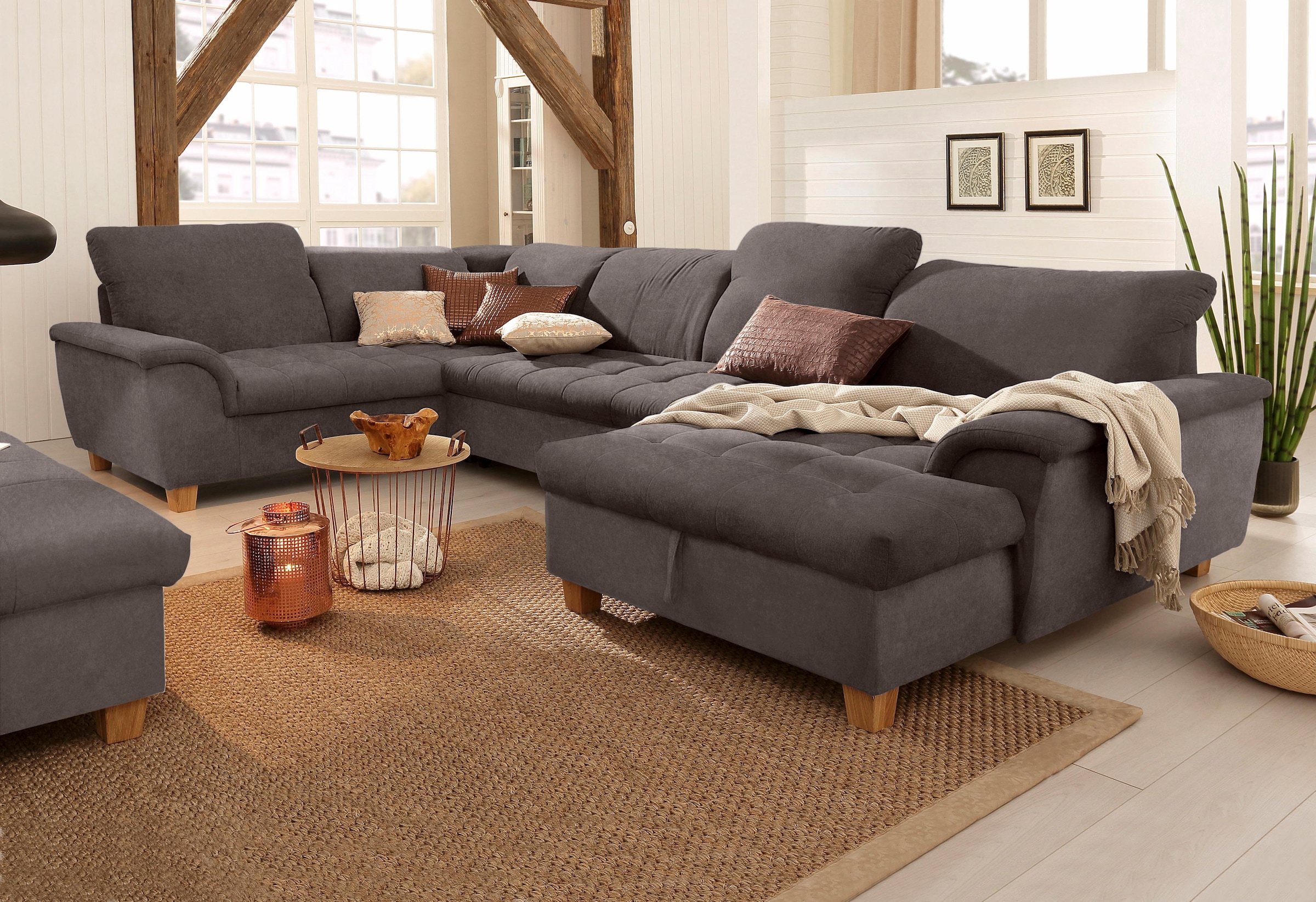 Home affaire Wohnlandschaft »Lyla U-Form« wahlweise mit Rückenfunktion und zusätzlich mit Bett + Bettkasten