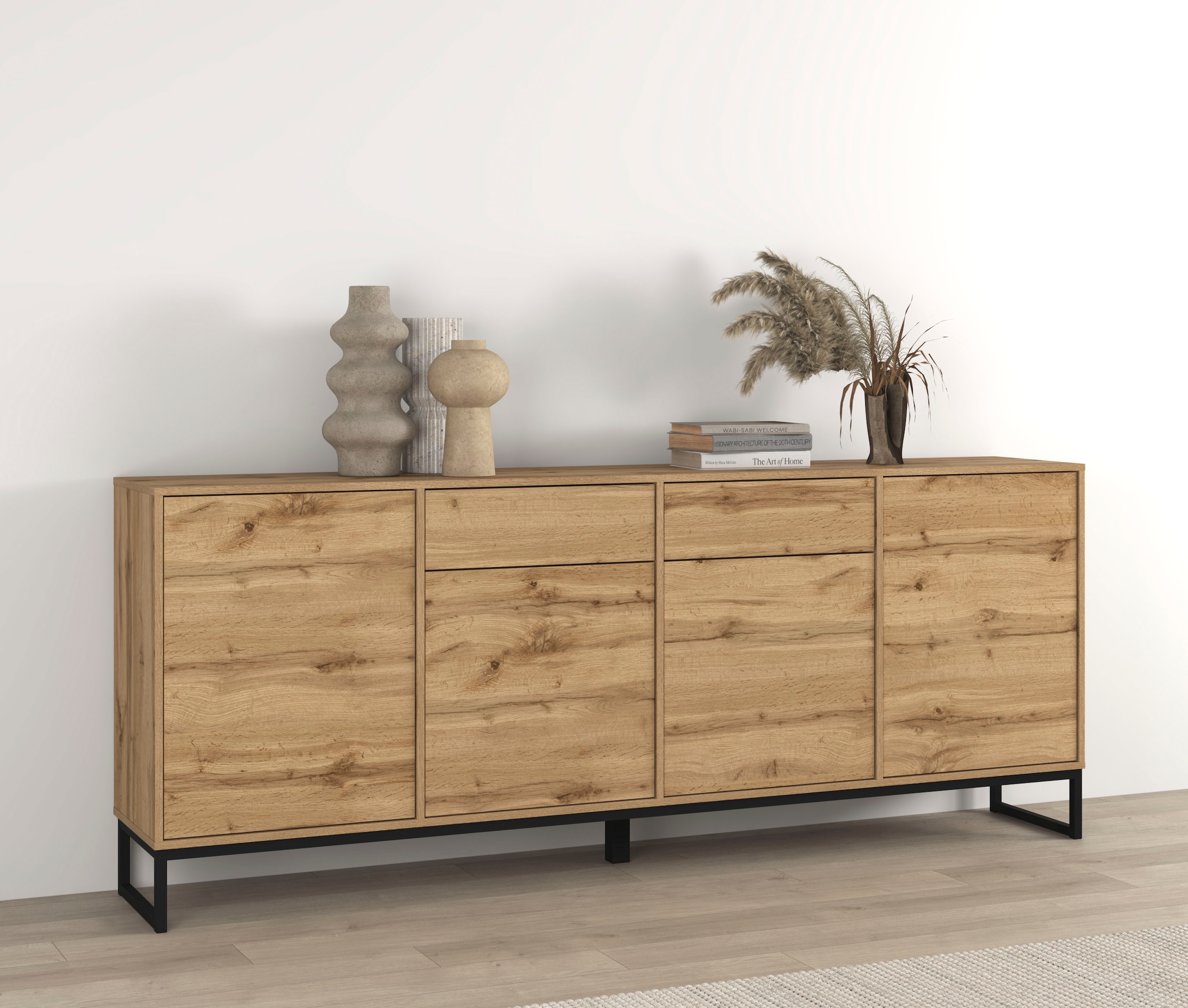 OTTO home Sideboard »Loft, Breite 208,5 cm, grifflose Kommode 4 Türen/2 Schubkästen.« Schubladenschrank mit viel Stauraum, Einlegeböden verstellbar
