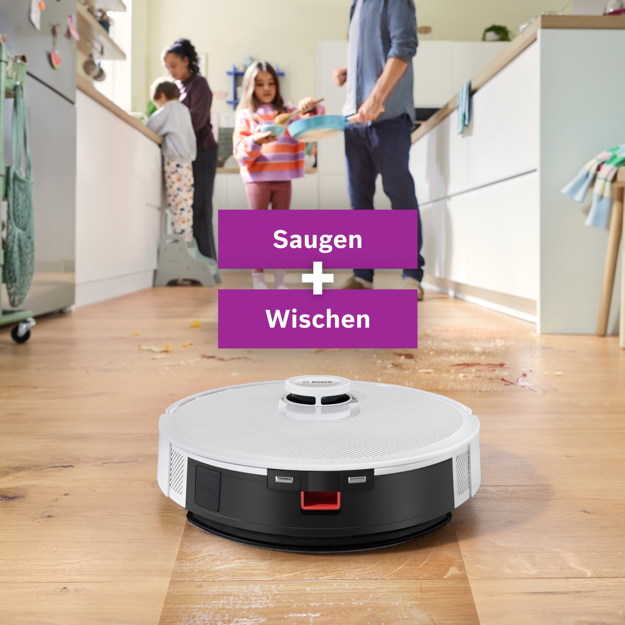BOSCH Saugroboter »Spotless + BCRD1W, Saugroboter mit Wischfunktion, 11.000 Pa Saugkraft«, Trocken-Servicestation, Infrarot Navigation, Carbon Bürste