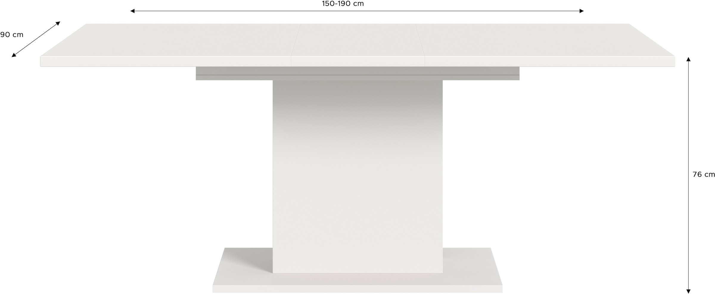 INOSIGN Esstisch »Motus, ausziehbar 150 -190 cm, inklusive 40 cm Einlegeplatte«, (Set, 1 St.), Säulengestell mit Bodenplatte, Tisch, Küchentisch, Esszimmer, Küche