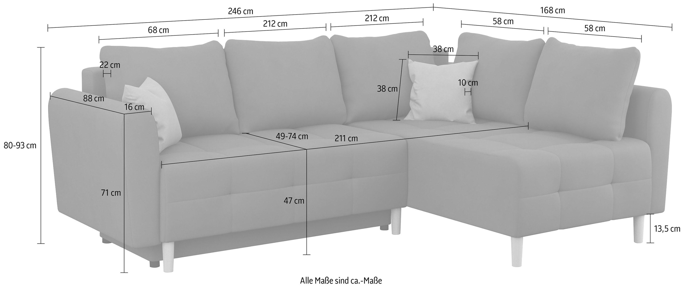 Home affaire Ecksofa »Nordic L-Form«, mit Bettfunktion und Bettkasten, Steppung, Federkern, 2 Zierkissen