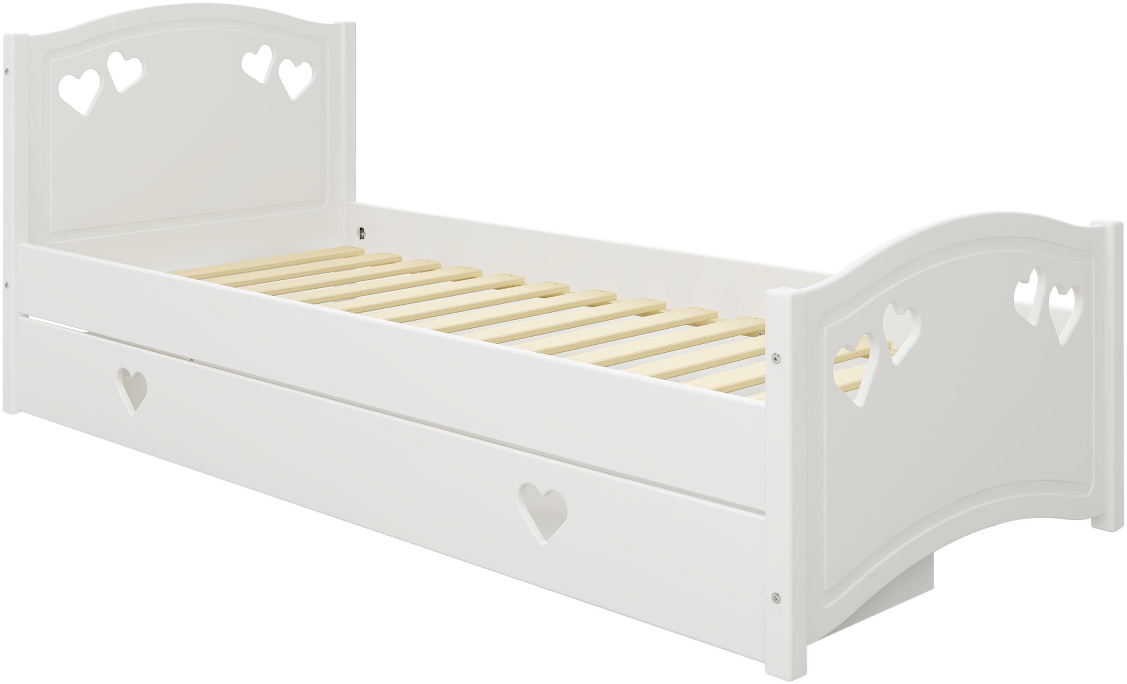 Lüttenhütt Jugendbett »Beeke, Kinderbett, mit Matratze + Schublade,«, (4 tlg., Komplettbett inklusive Lattenrost, Bettkasten und Matratze), FSC®-zertifiziert, viel Stauraum, bis 100 KG belastbar