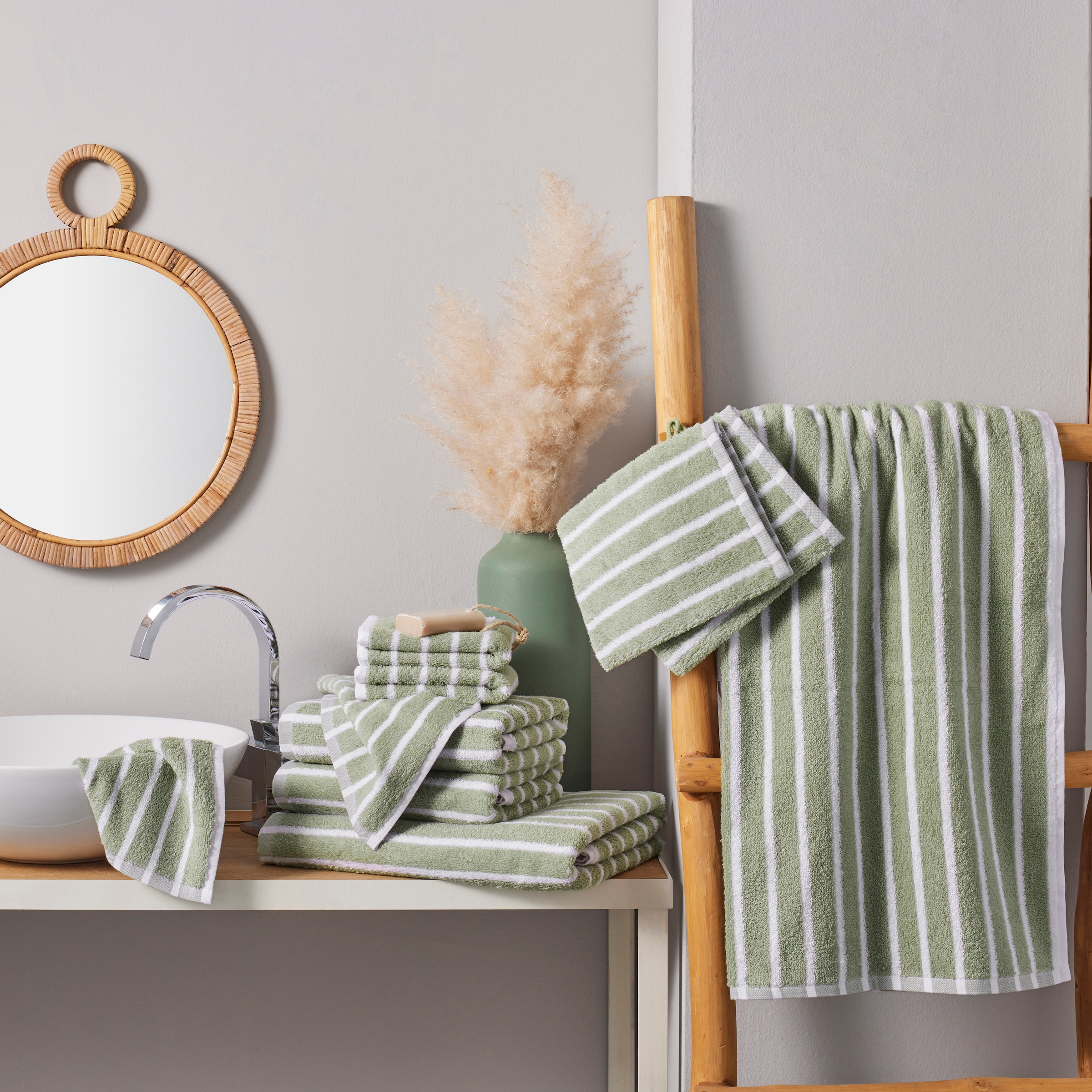 OTTO home Handtuch Set »Jannika, Duschtücher, Handtücher, Gästetücher, Seiftücher, Waschlappen« 10 Frottier Handtücher mit Streifen, 100% Baumwolle, weich, umfangreiches Set