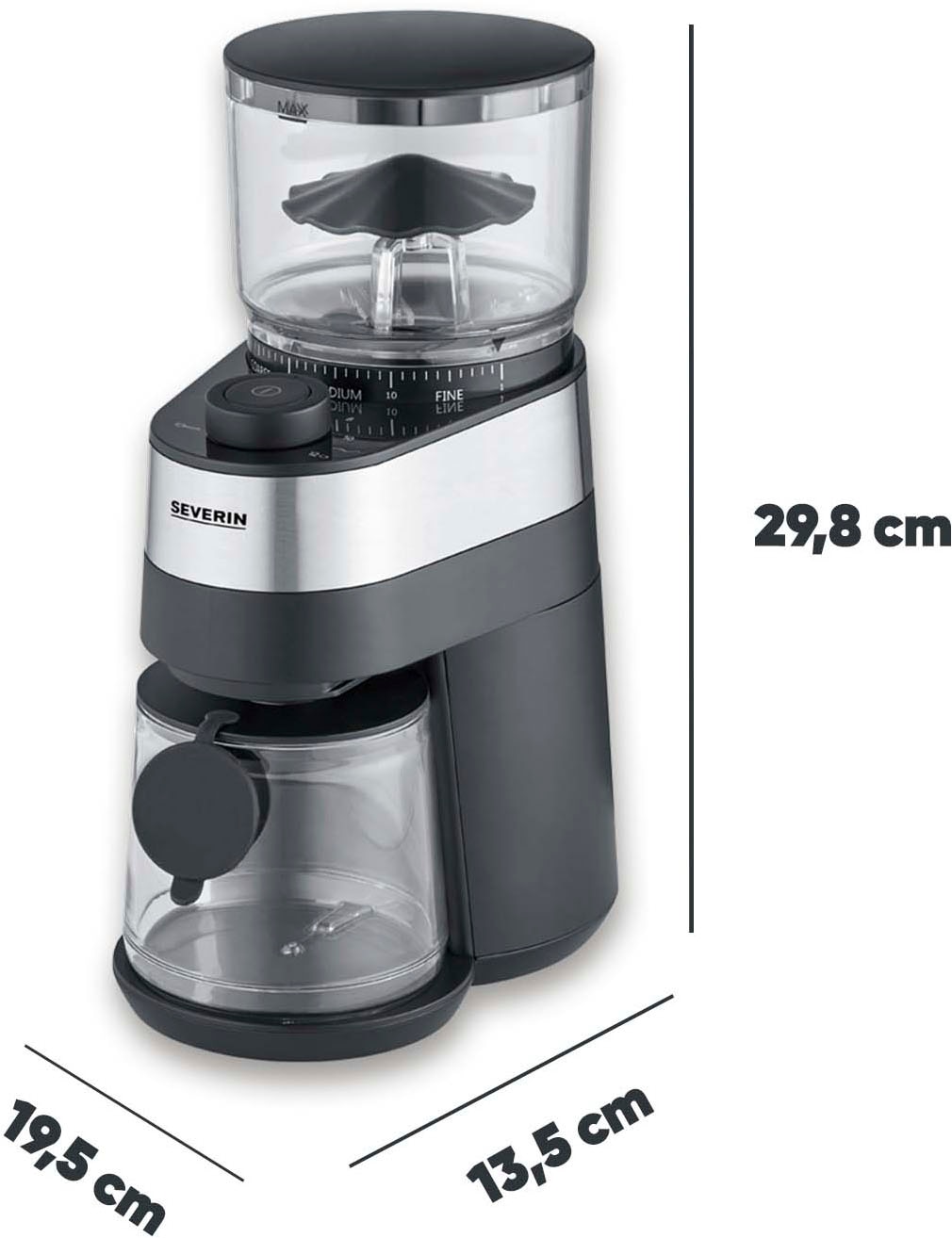 Severin Kaffeemühle »KM 3880« Scheibenmahlwerk 240 gBohnenbehälter bis 240g Bohnen, Aromaverschluss, Mahlgrad in 30 Stufen einstellbar