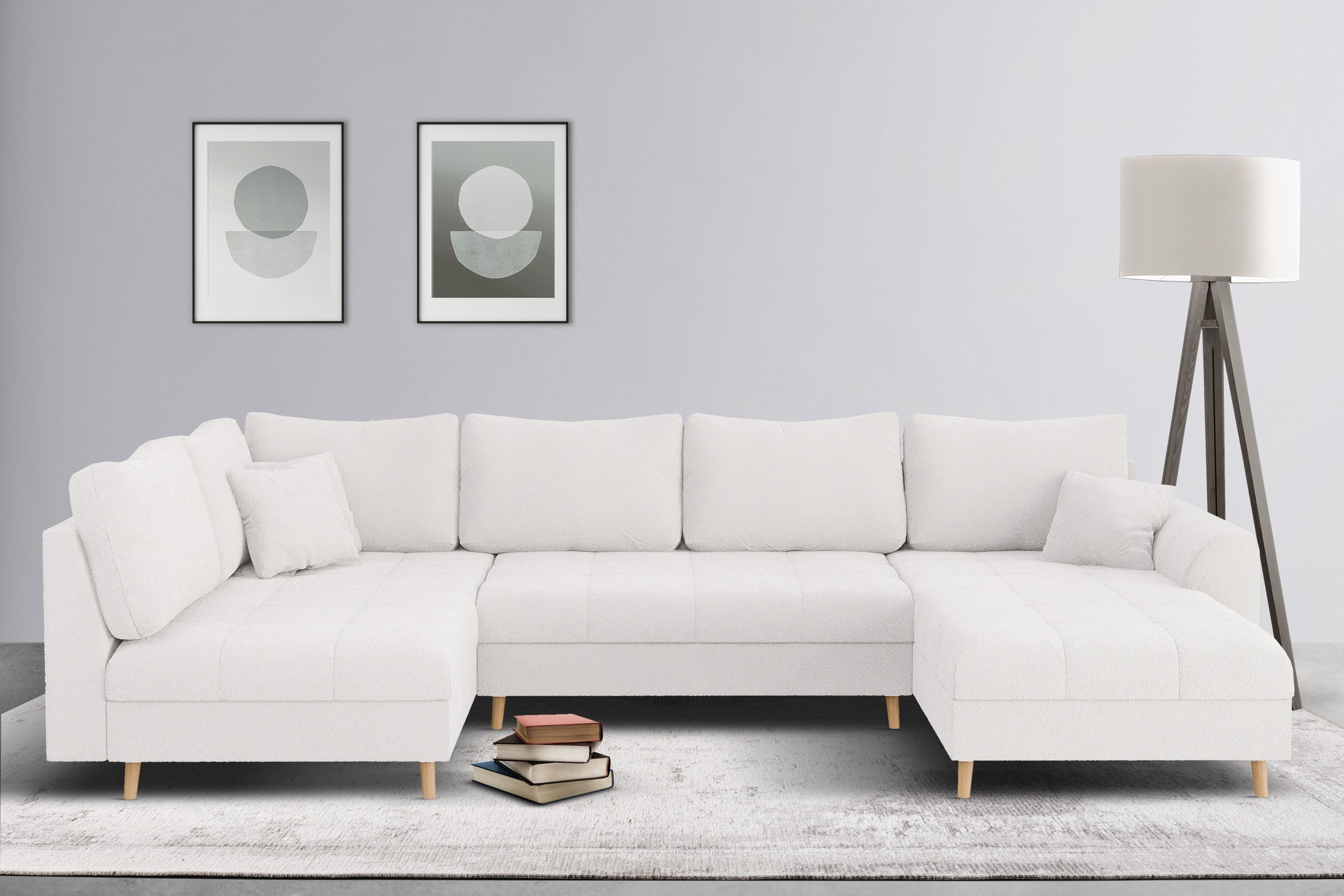 Home affaire Wohnlandschaft »CHARRE U-Form mit Ottomane, Maße B/T/H: 310/161/81 cm«, feine Steppung, lose Rücken- und Zierkissen, auch in Cord und Bouclé