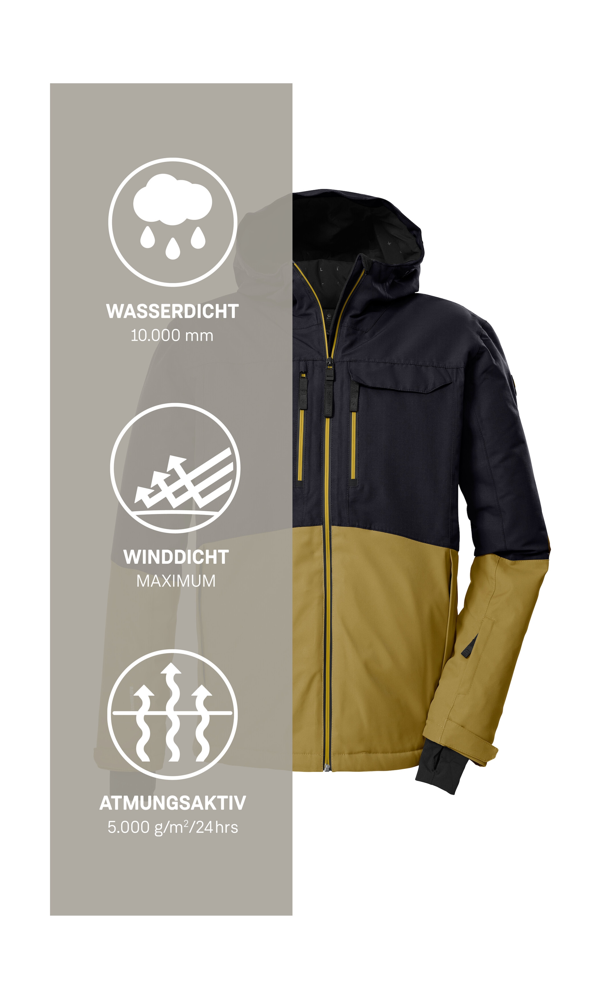 Killtec Skijacke »KSW 53 MN SKI JCKT«, Skijacke: wasserdicht, atmungsaktiv, Colourblock, viele Taschen
