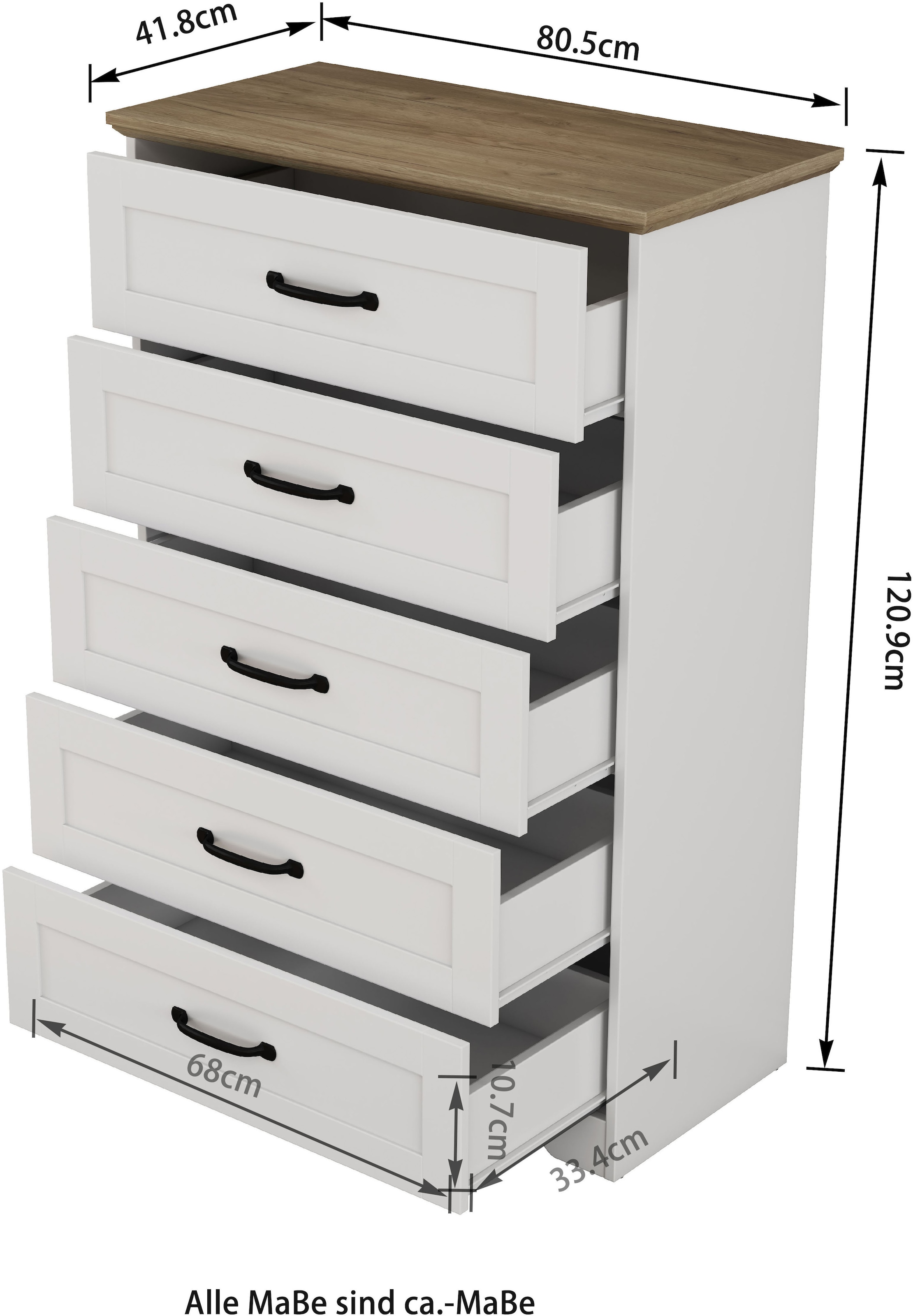 OTTO home Schubkastenkommode »Emmilia Sideboard im Landhaus Design« Kommode mit viel Stauraum im Schlafzimmer,  Schubladenschrank Sideboard Wäscheschrank Skandi Design
