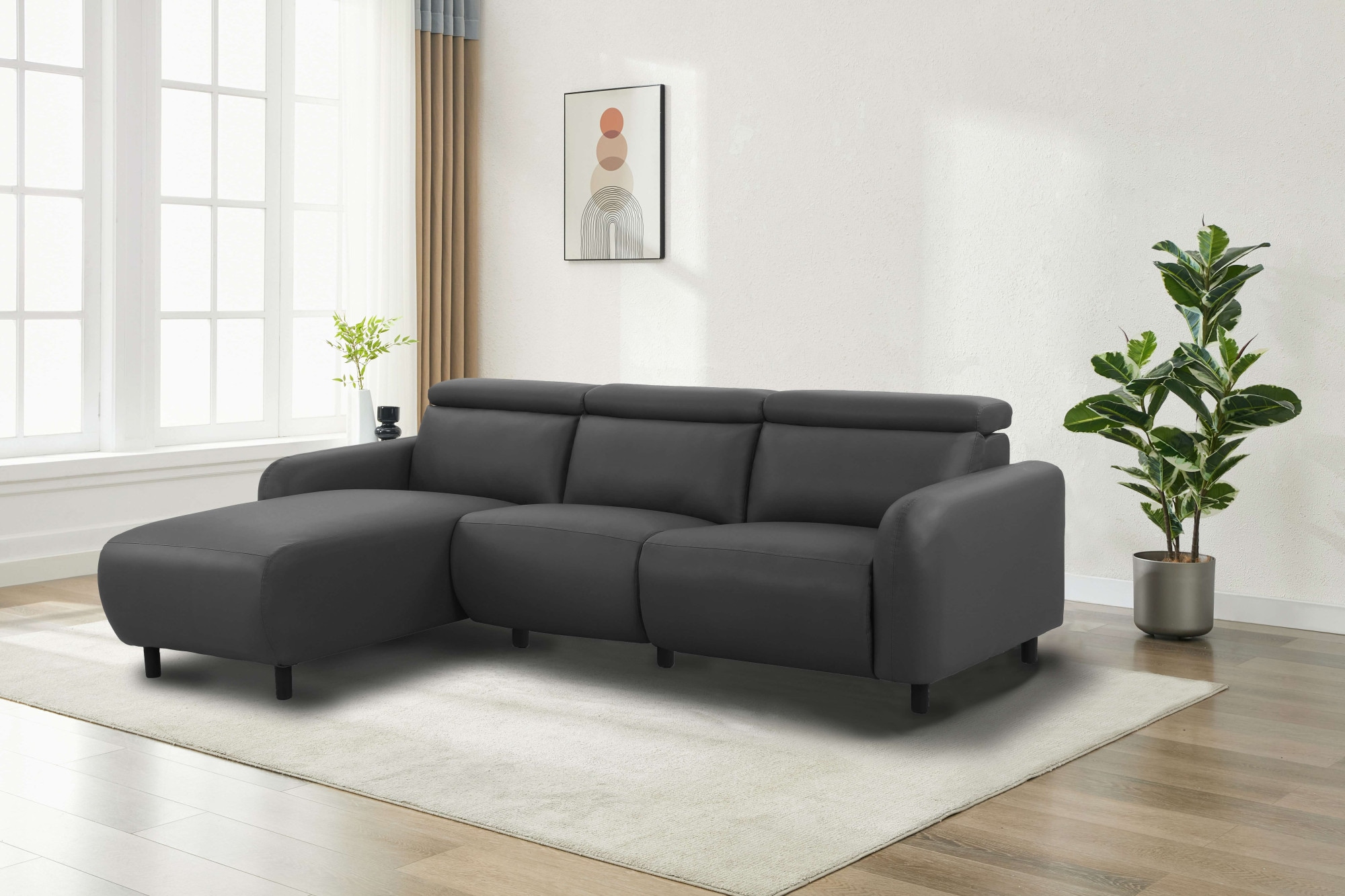 Home affaire Ecksofa »SKAANE Lederoptik, L-Form, 274 cm, manuelle u. elektrische Funktion,«, rundes Design, Kopfteilverstellung, Federkernpolsterung
