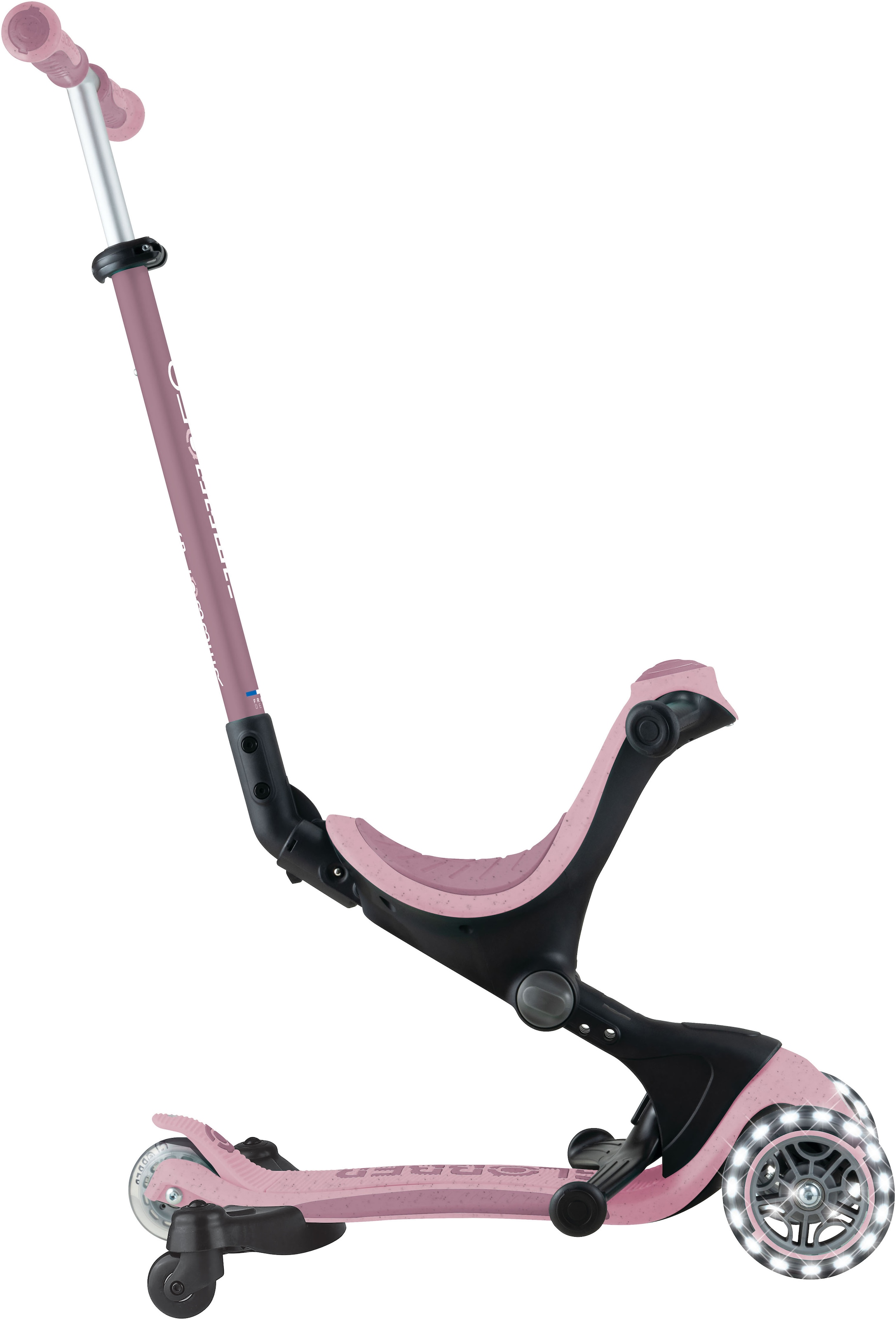 Globber Tretroller »GO-UP DELUXE LIGHTS ECO 360, mit Leuchtrollen« Aufsitzrad mit Schubstange, Laufrad und Scooter