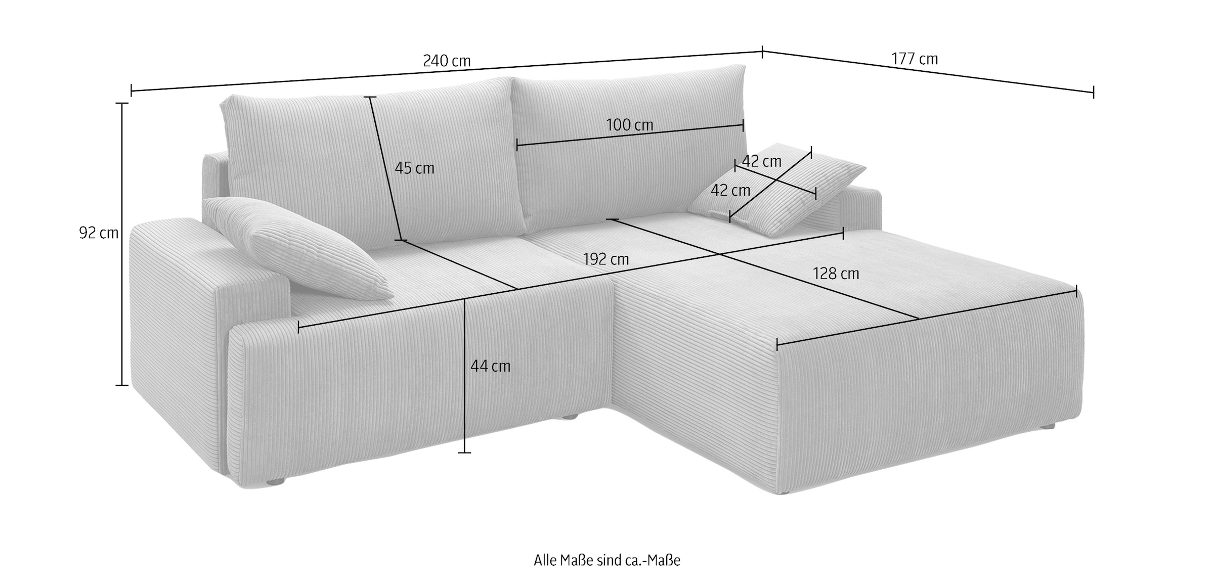 verschiedenen - bestellen sofa bequem Bettkasten in »Orinoko«, fashion Bettfunktion Ecksofa Cord-Farben exxpo inklusive und