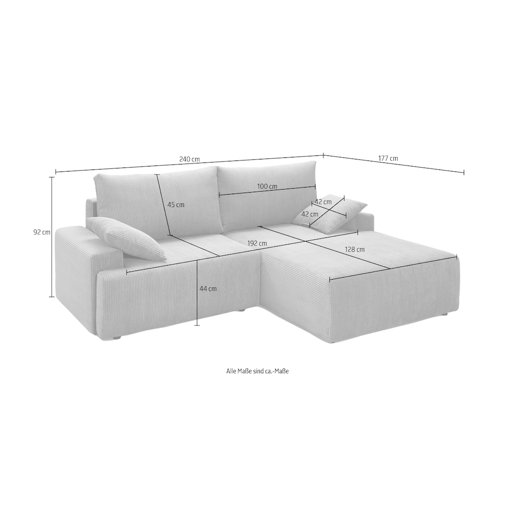 exxpo - sofa fashion Ecksofa, inklusive Bettfunktion und Bettkasten in verschiedenen Cord-Farben