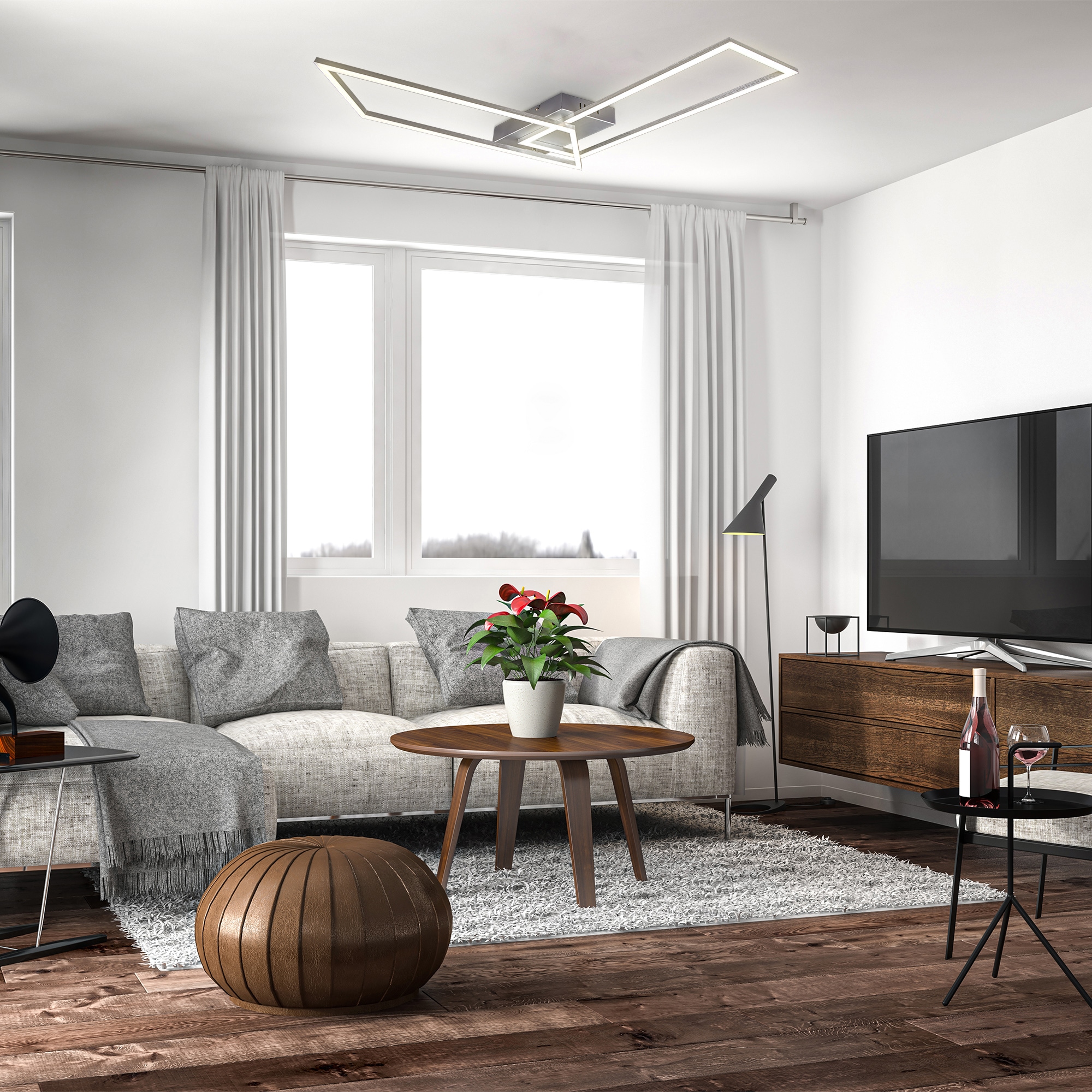 B.K.Licht LED Deckenleuchte, 2 flammig, Leuchtmittel LED-Modul | LED fest integriert, LED Deckenlampe dimmbar CCT Fernbedienung chrom-alu 20W Nachtlicht
