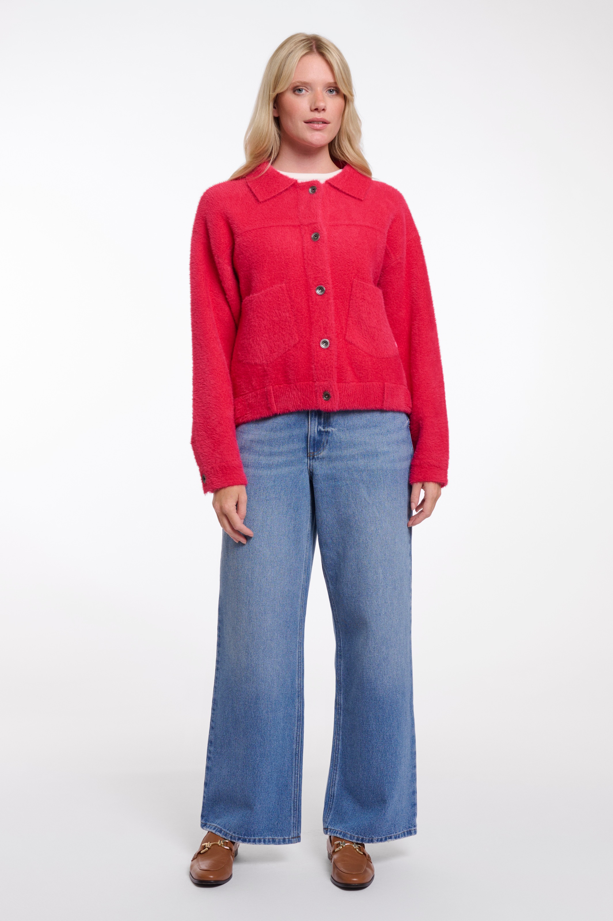Rino & Pelle Cardigan »BUBBLY« mit flauschiger Optik, Langarm, Rundhals, ohne Kapuze, aus Materialmix