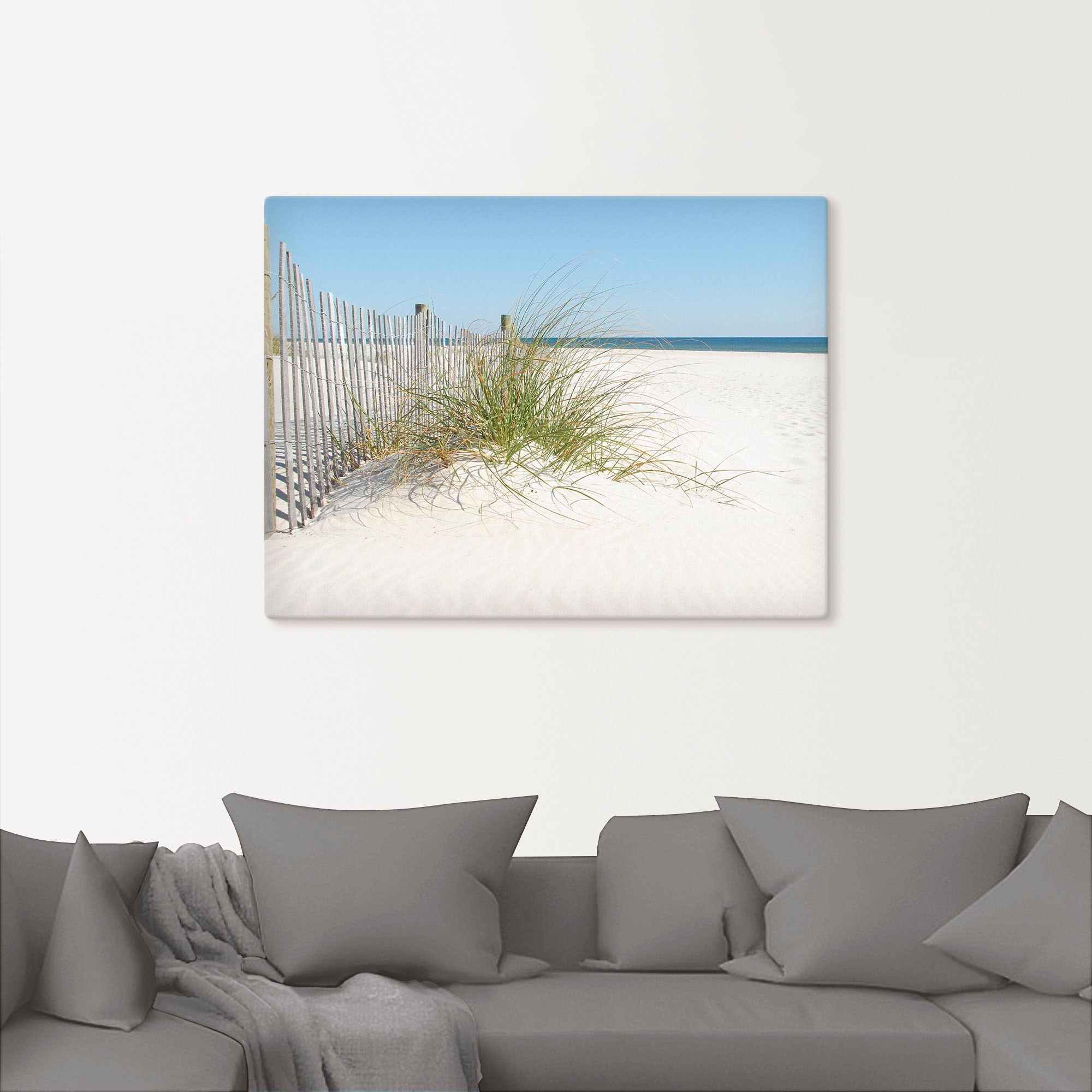 Artland Wandbild »Schöne Sanddüne mit Gräsern und Zaun« Strand 1 Stk. tlg. als Leinwandbild, Poster in verschied. Größen